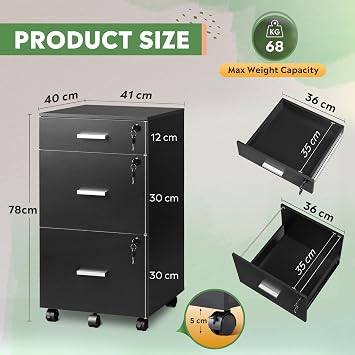 DEVAISE 3 Drawers Filing Cabinet, Lockable File Cabinet, Under Desk Drawers with Storage, Wood Fits Letter / A4 Size for Home Office, Carbon Black