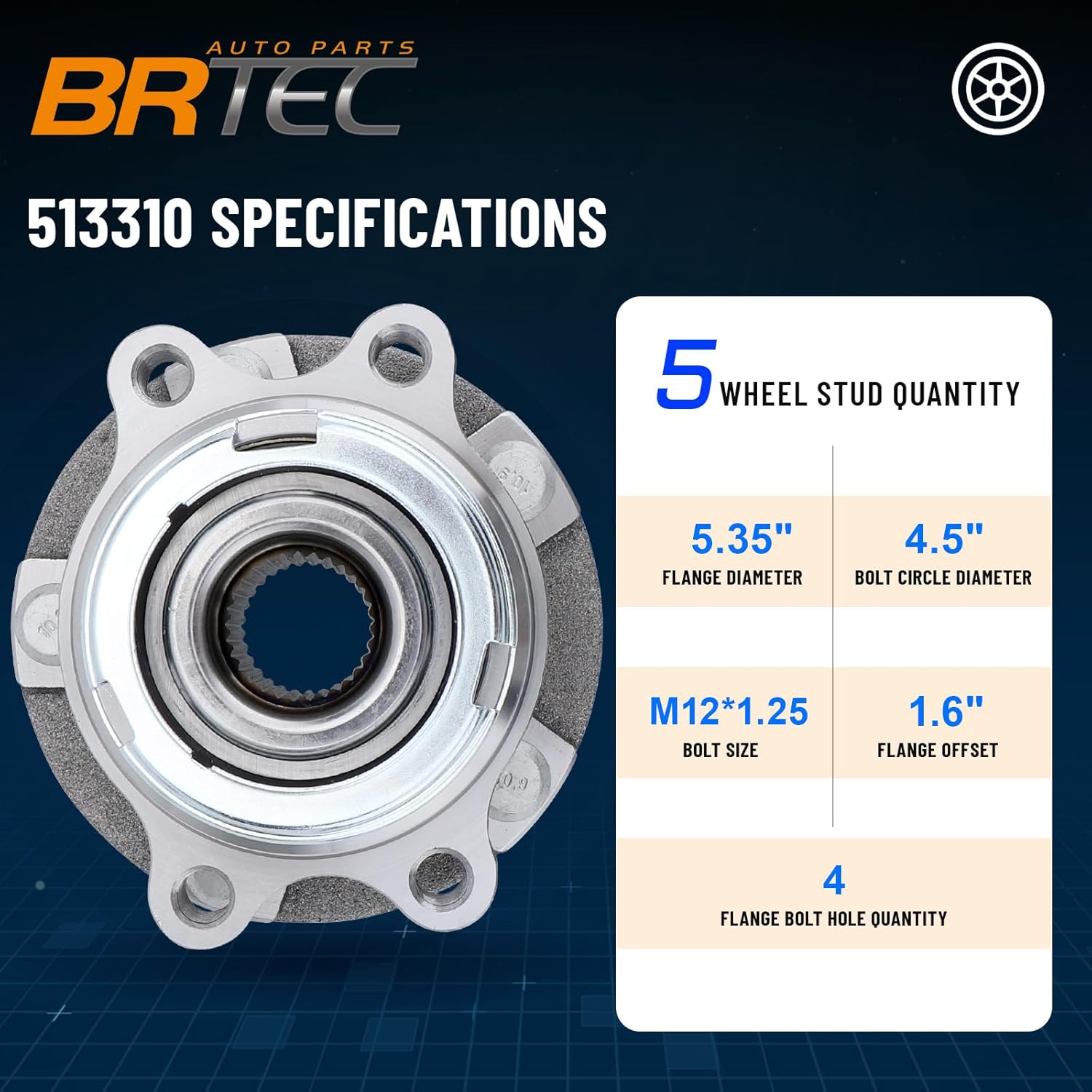 513310 Front Wheel hub Bearing Assembly for Nissan Murano 2003 2004 2005 2006 2007,for Nissan Quest 2004-2009 5Lug W/ABS