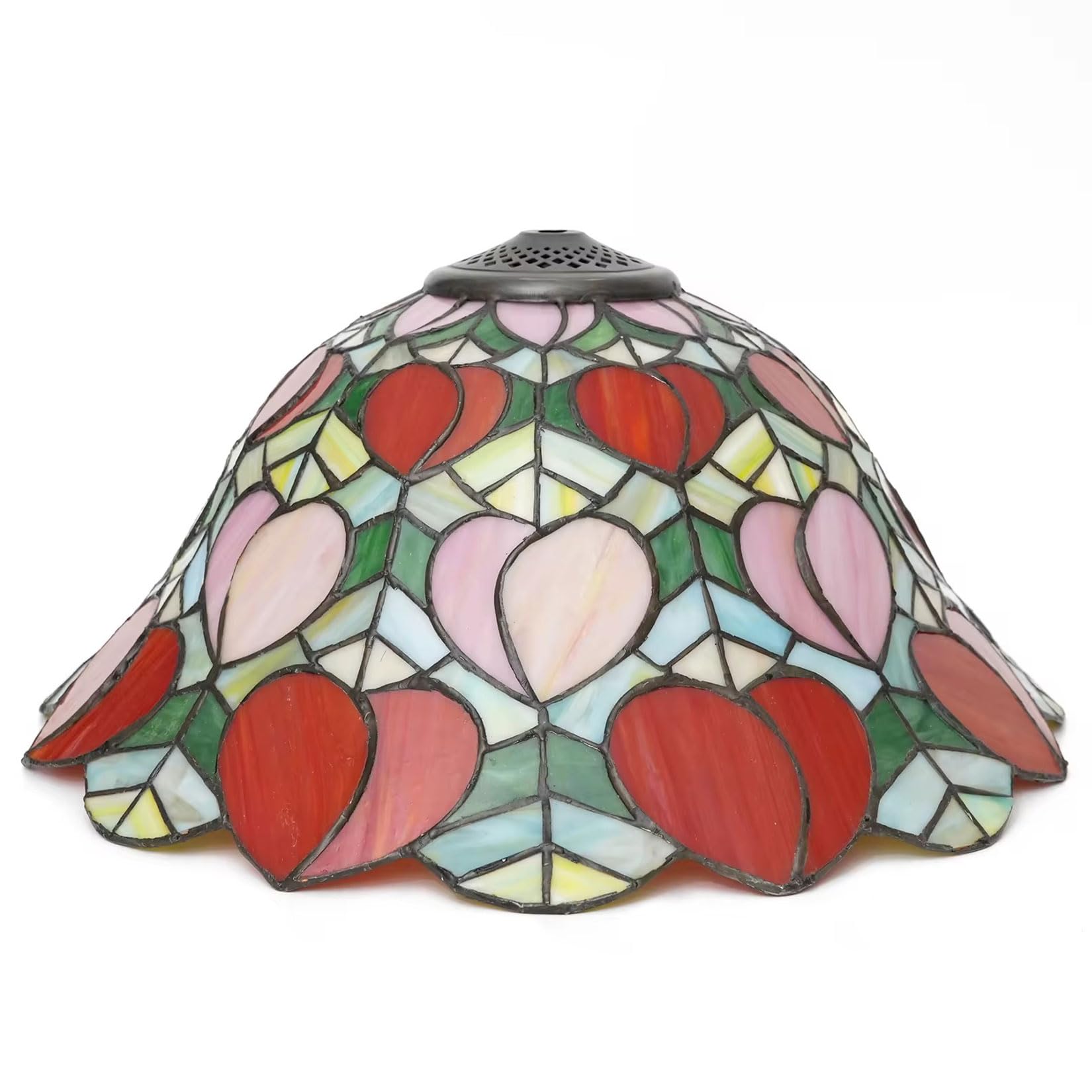SaryEdge Tiffany Lamp Shade Replacement, 16 Inch Stained Glass Lampshades, Antique Tulip Sunflower Crystal Beads Mediterranean Design Light Cover, Only for Table Lamp Floor Lamp Pendan，Peach