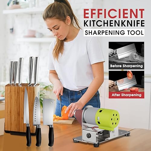 Vista 10 de Mini lijadora de banda, afilador de cuchillos eléctrico de 7 velocidades ajustables, amoladora de correa de 15 grados, lijadora de banda eléctrica