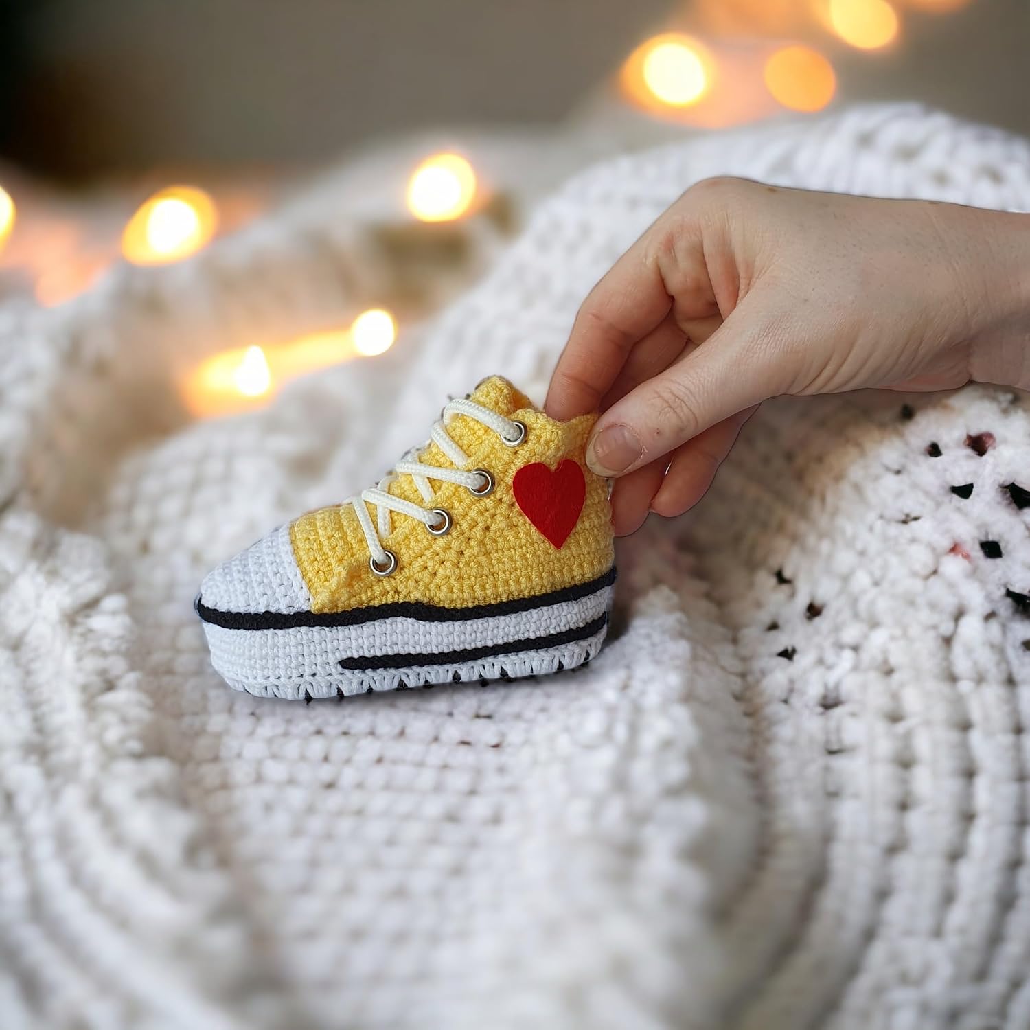 Handmade Yellow Crochet Baby Sneaker Booties for Boys & Girls (0–3, 3–6, 6–9, 9–12 Months) – Unique Gender-Neutral Newborn Socks, Personalized Baby Shower & Welcome Home Gift