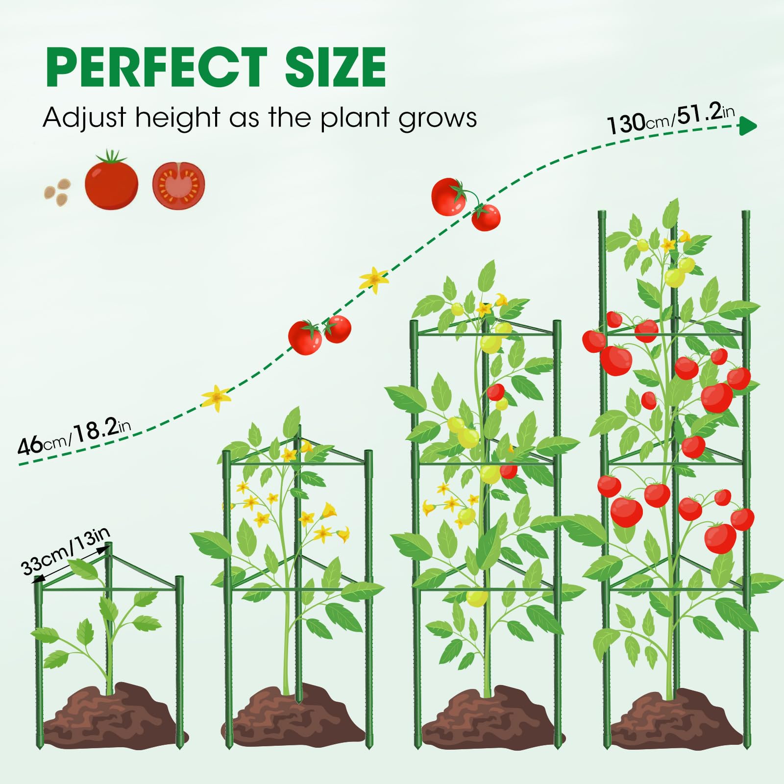 MQUPIN Tomaten Rankhilfe 3 Stück,130cm Rankhilfen für Kletterpflanzen,Einstellbar Höhe Garten Rankhilfe fürTomate, Gurken, Rosen, Garten,rankgitter Metall,Mit 20 Kabelbinder