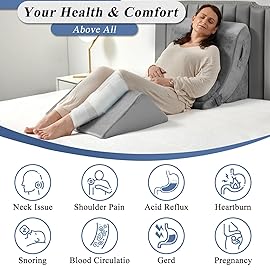 Axelrod 4PCS Orthopedic Bed Wedge Pillow Set, Post Surgery Foam for Back, Neck and Leg Pain Relief Comfortable & Adjustable Ortho Pillows- Anti Snoring, Heartburn, Acid Reflux & GERD Sleeping Grey