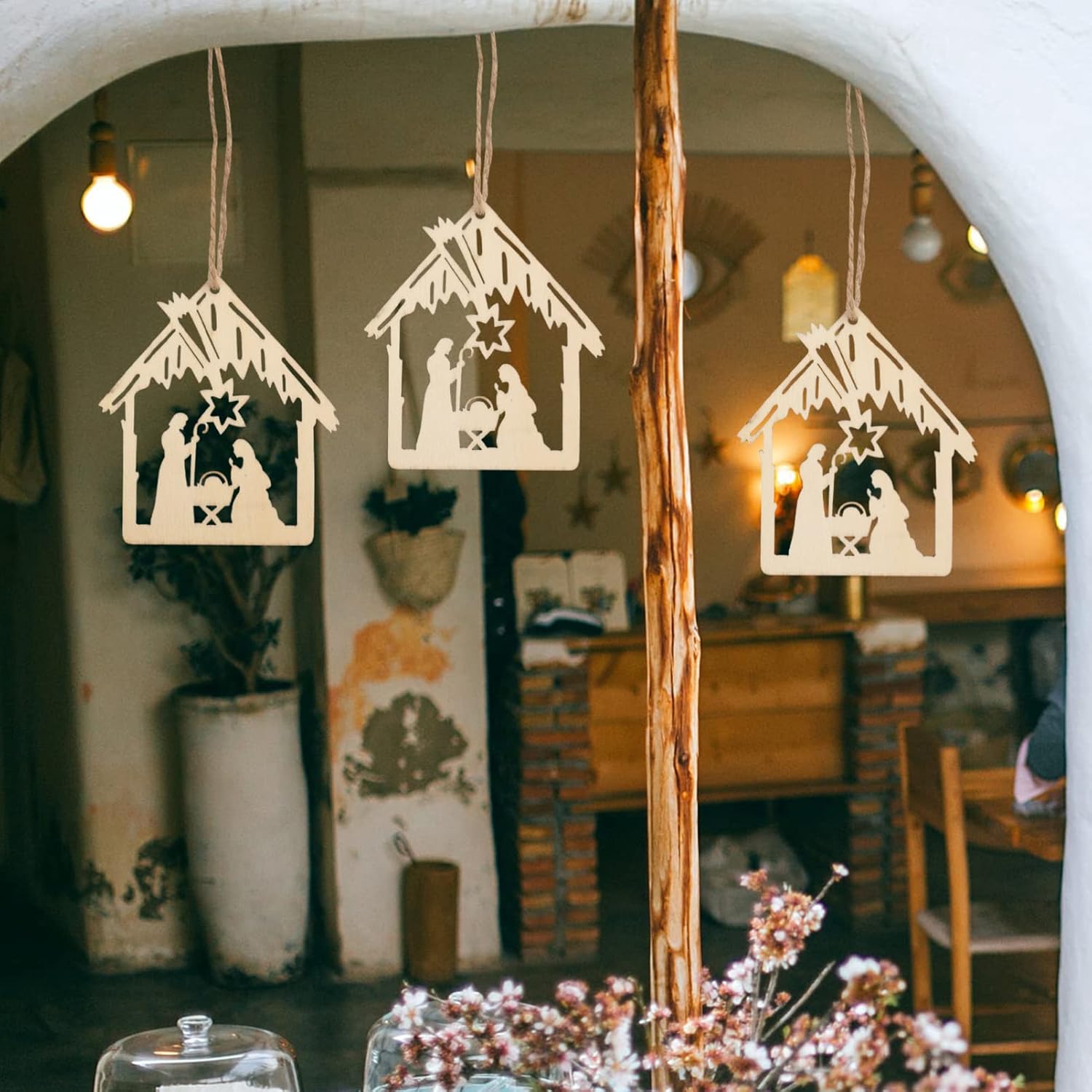 Sewroro 20pcs Nativity Wood Chips, Wooden Nativity Scene Ornaments Unfinished Blank Celebrate The Birth of Jesus Shape Cutout for DIY Crafts Christmas Party Decor - Image 5