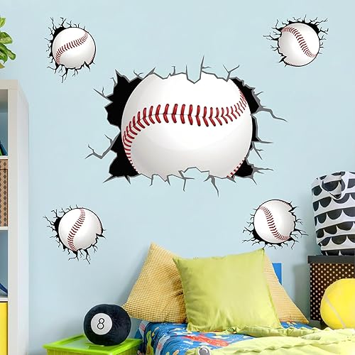 Miniatura 2 de Calcomanías de pared grandes de béisbol 3D, calcomanías de pared para despegar y pegar, calcomanías de pared con temática de béisbol grande, murales