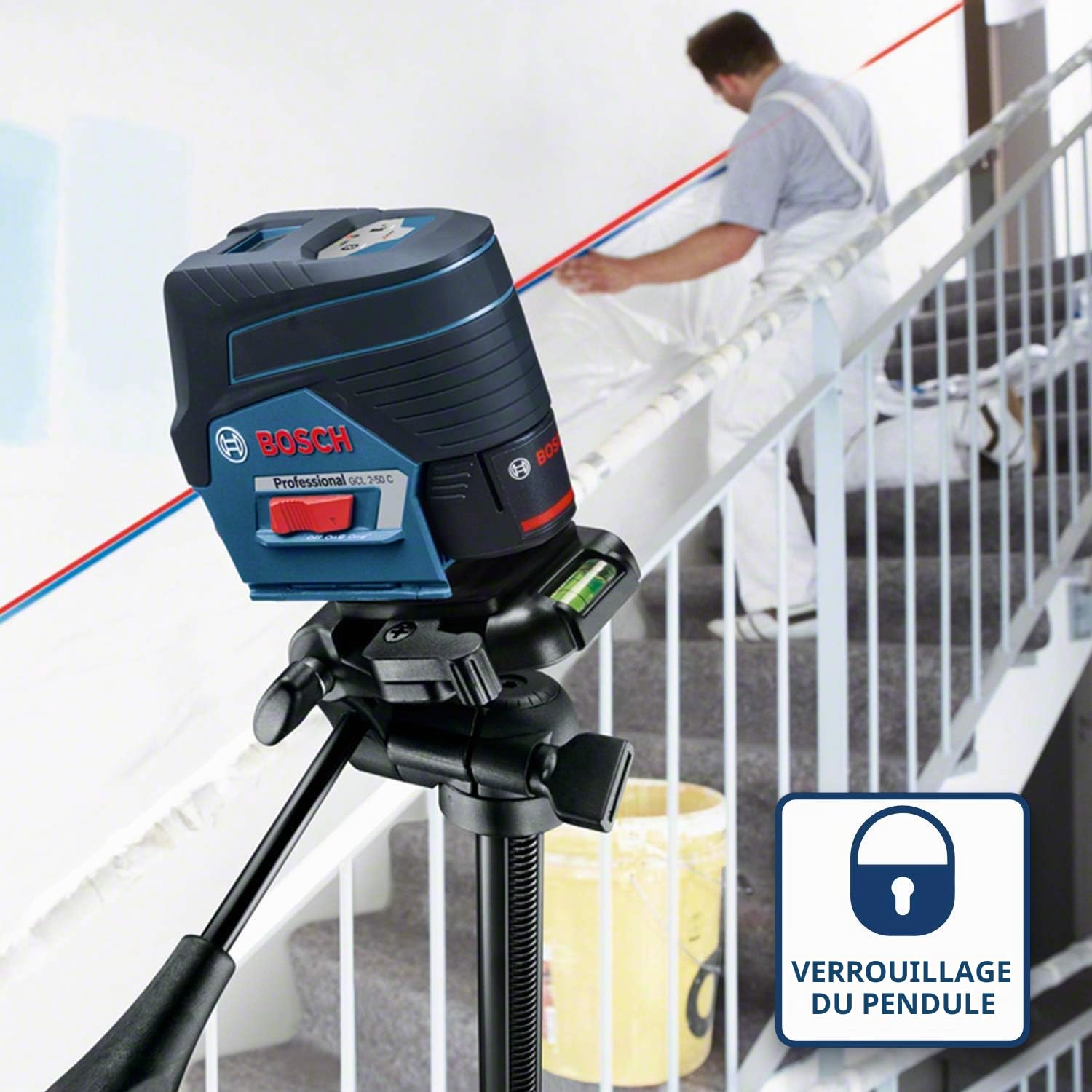 Bosch Professional 12V System Niveau Laser GCL 2-50 C (batterie 12 V + chargeur, laser rouge, pour l'intérieur, avec fonction application, support, pince, portée visible: jusqu’à 20 m, L-BOXX)