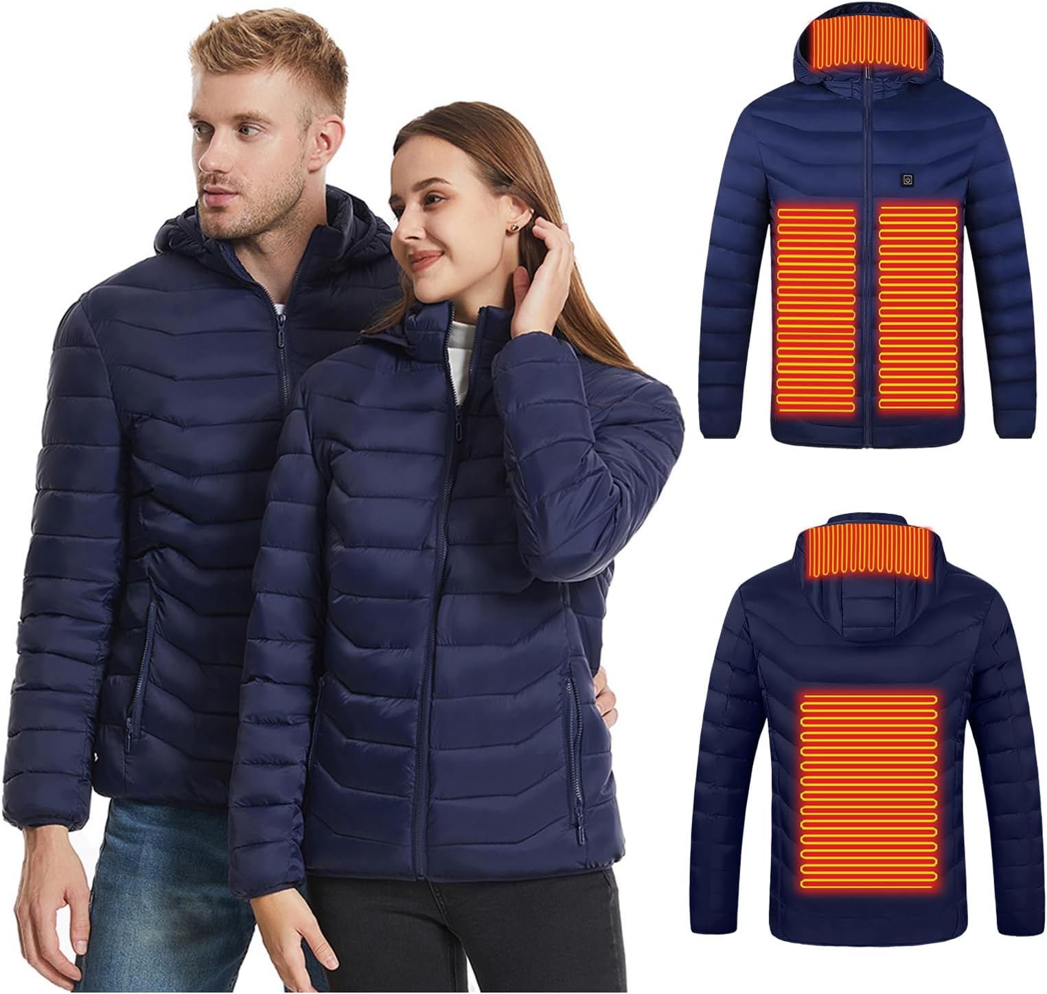 GenericALLC Heated Vest Hoodie Jacket, Removable Hat Electric Heating Coat, Heated Waistcoat with 4 Heating Zones 3 Temperature, Lightweight Slim Fit Heated Gilet for Winter Warm Outdoor Camping