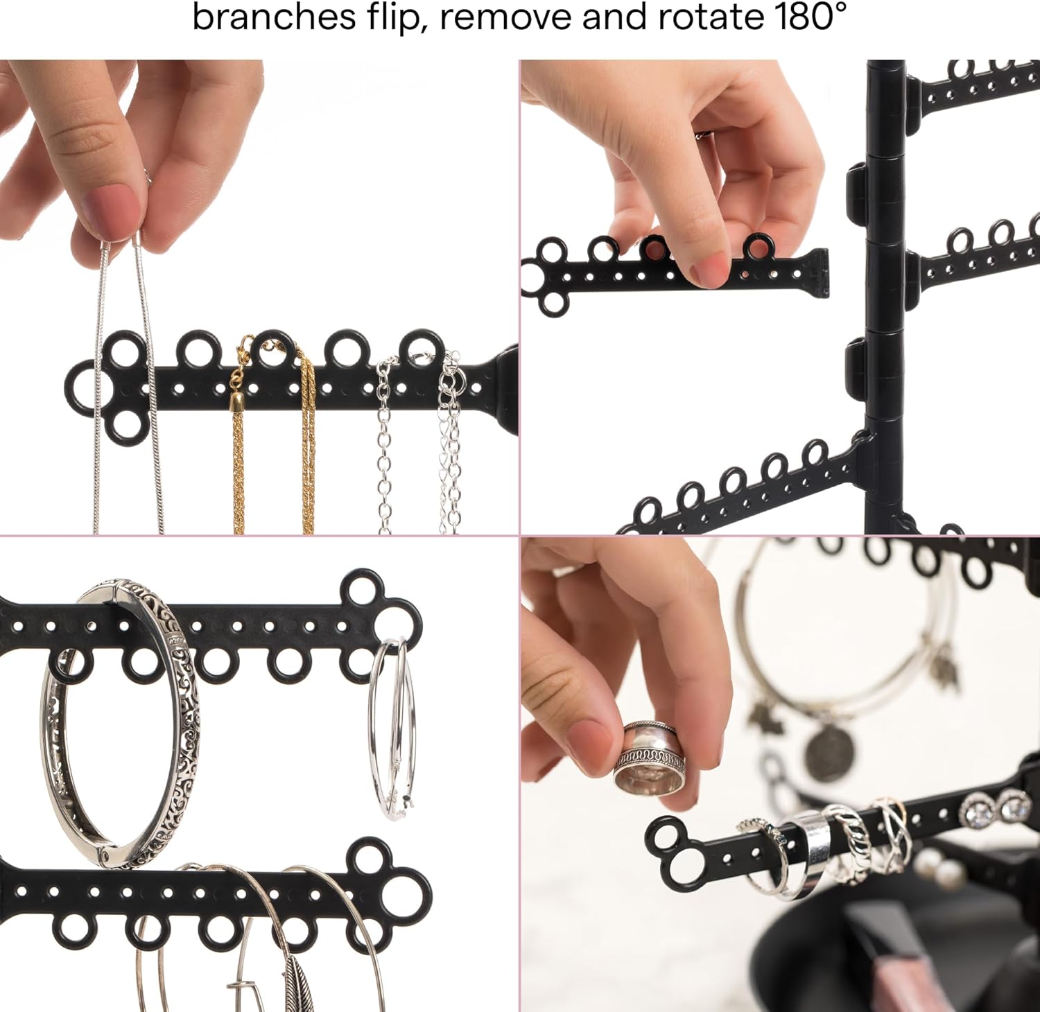 AllHungUp 12-Tier Wall Jewelry Organizer Wall Mounted Jewelry Organizer Necklace Holder Wall Mount Hanging Necklace Organizer Jewelry Hanger Wall Mounted Earring Holder Display Earring Organizer Black