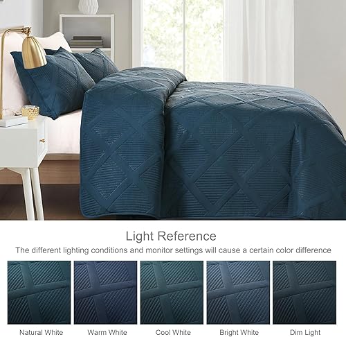 Miniatura 9 de Exclusivo Mezcla - Juego de edredón ultrasónico de 3 piezas, 2 fundas de almohada, ligero, moderno, a rayas, para todas las estaciones, tamaño King