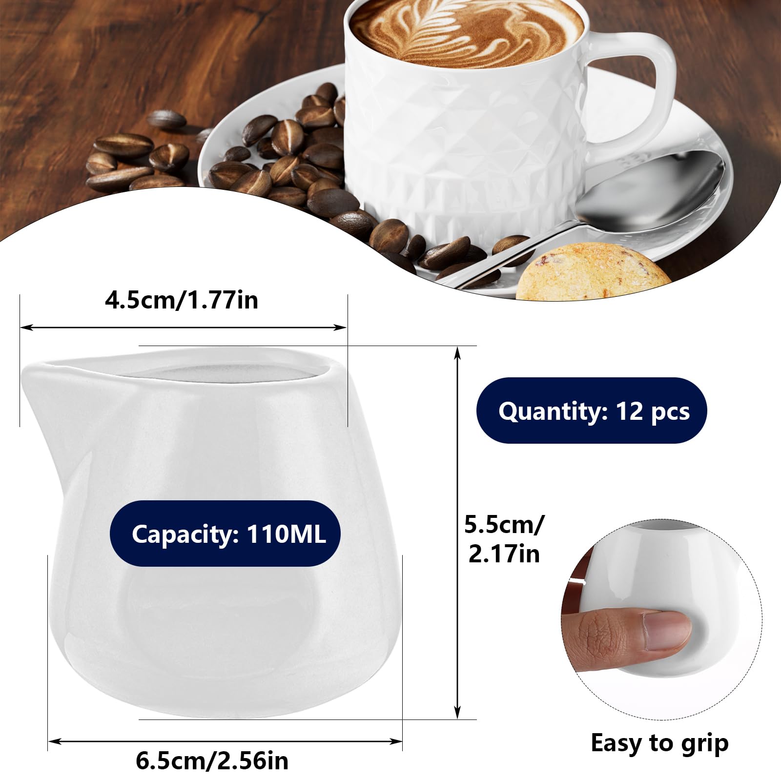 12 kleine Milchkännchen, 110 ml, weiße Keramik-Milchkännchen