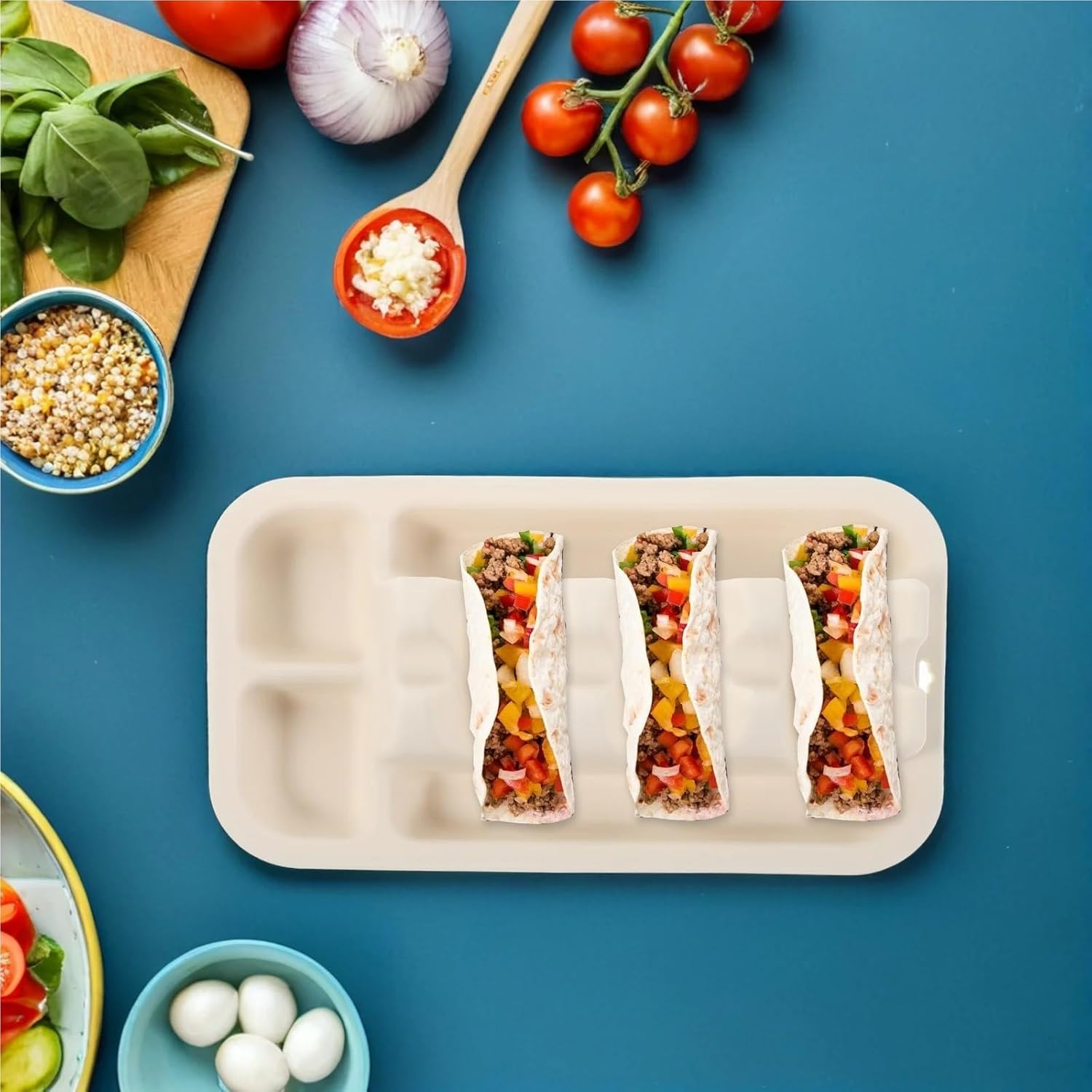 Taco Holder 2Pcs Taco Holder Plates Silicone Non-Slip Divided Tray Corn Tortillas Reusable Platter for Home Restaurant For Baking and Grill