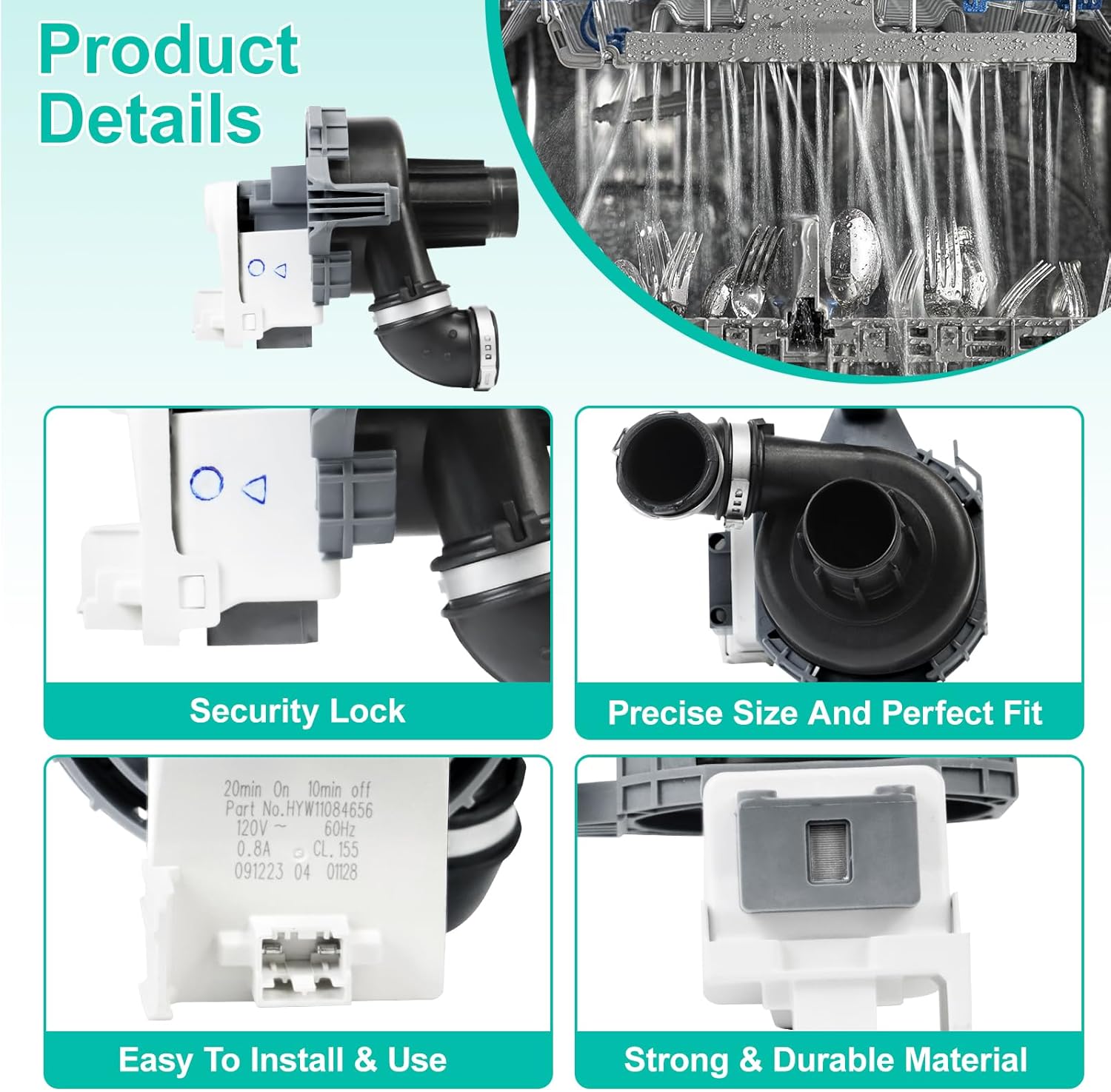 Upgraded W11084656 Circulation Pump for Whirl-pool Ken-more Kit-chen aid Ama-na Dishwasher fit WDT730PAHZ0 WDT750SAHZ0 WDTA50SAHZ0 Dishwasher Pump Motor Assembly Replacement Part W10854710, W10805387