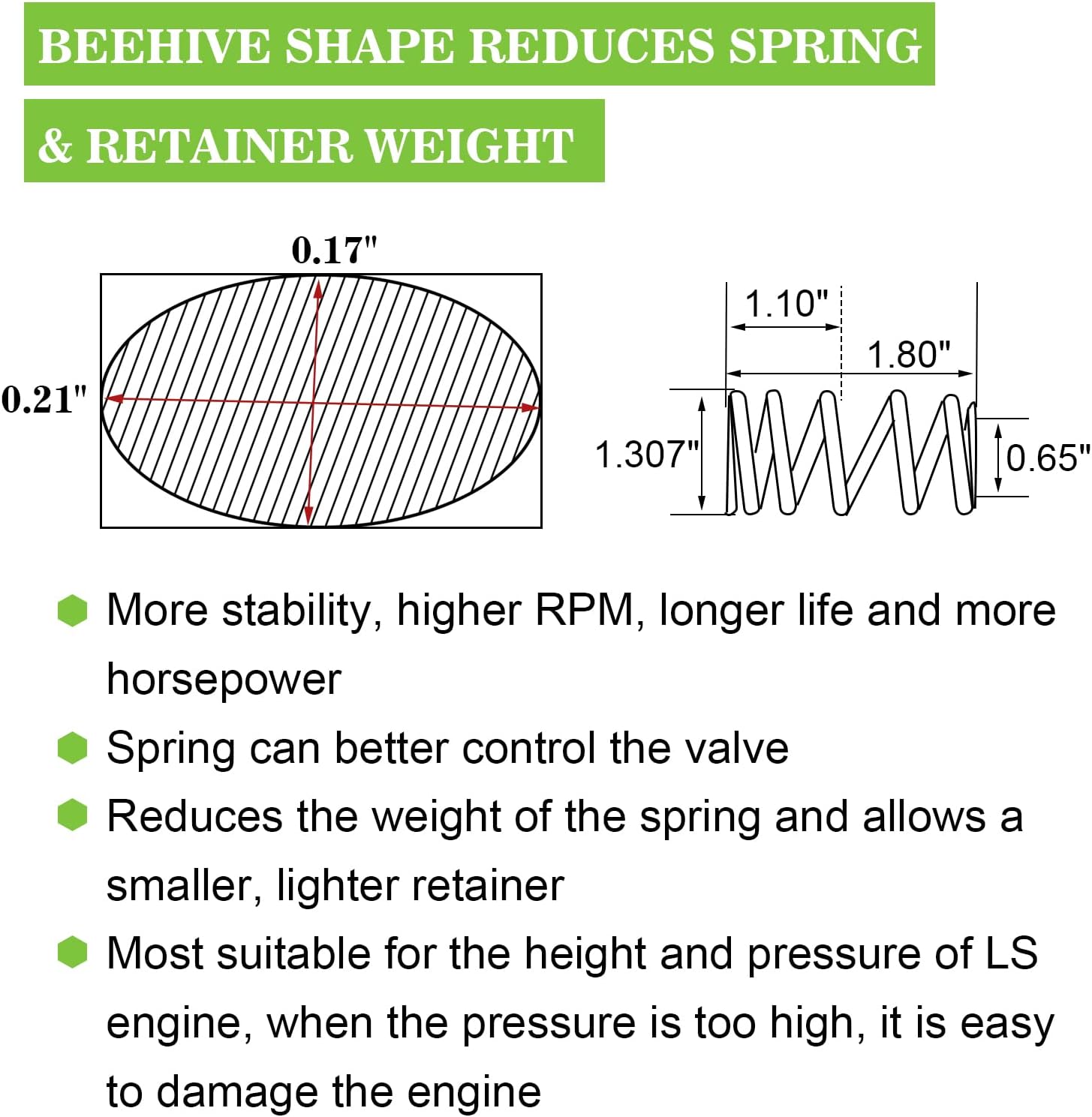 16Pcs LS Valve Springs 0.625" Max, Performance Racing Valve Springs Compatible with Chevy GMC ALL LS Engine 4.8 5.3 5.7 6.0 6.2