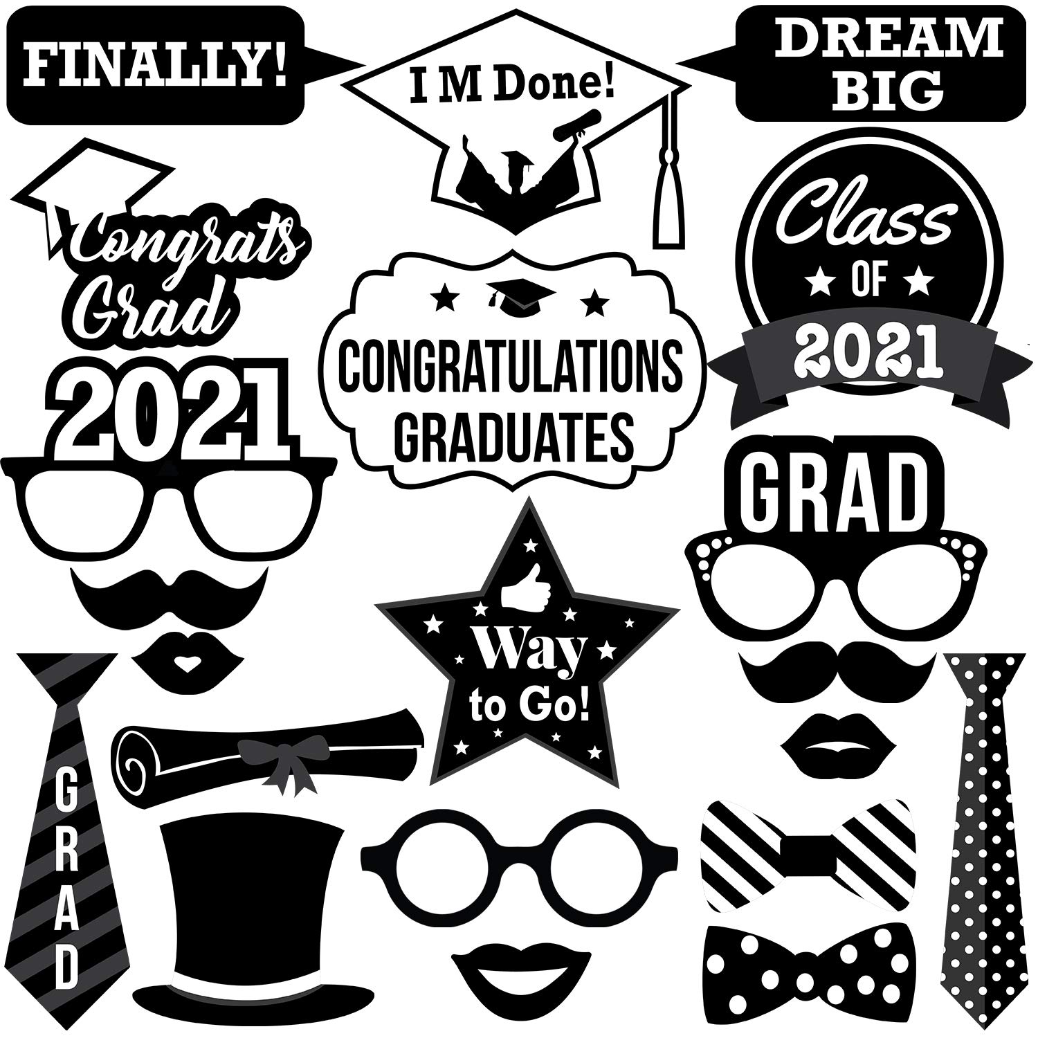 Buy Graduation Photo Booth Props 2022 Pack Of 21 Black And White 