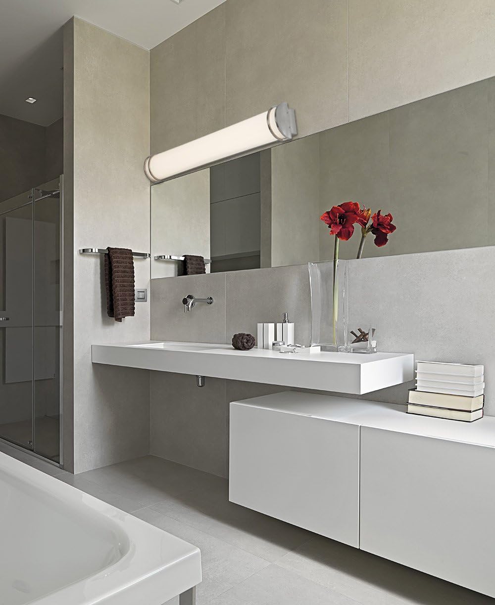 Flash Deals - 40% OFF Hamilton Hills New Flush Mount Brushed Nickel Modern Frosted Bathroom Vanity Light Fixture | Contemporary Sleek Dimmable Design | Vertical or Horizontal LED Tube Wall Sconce | 3000K Warm White 36