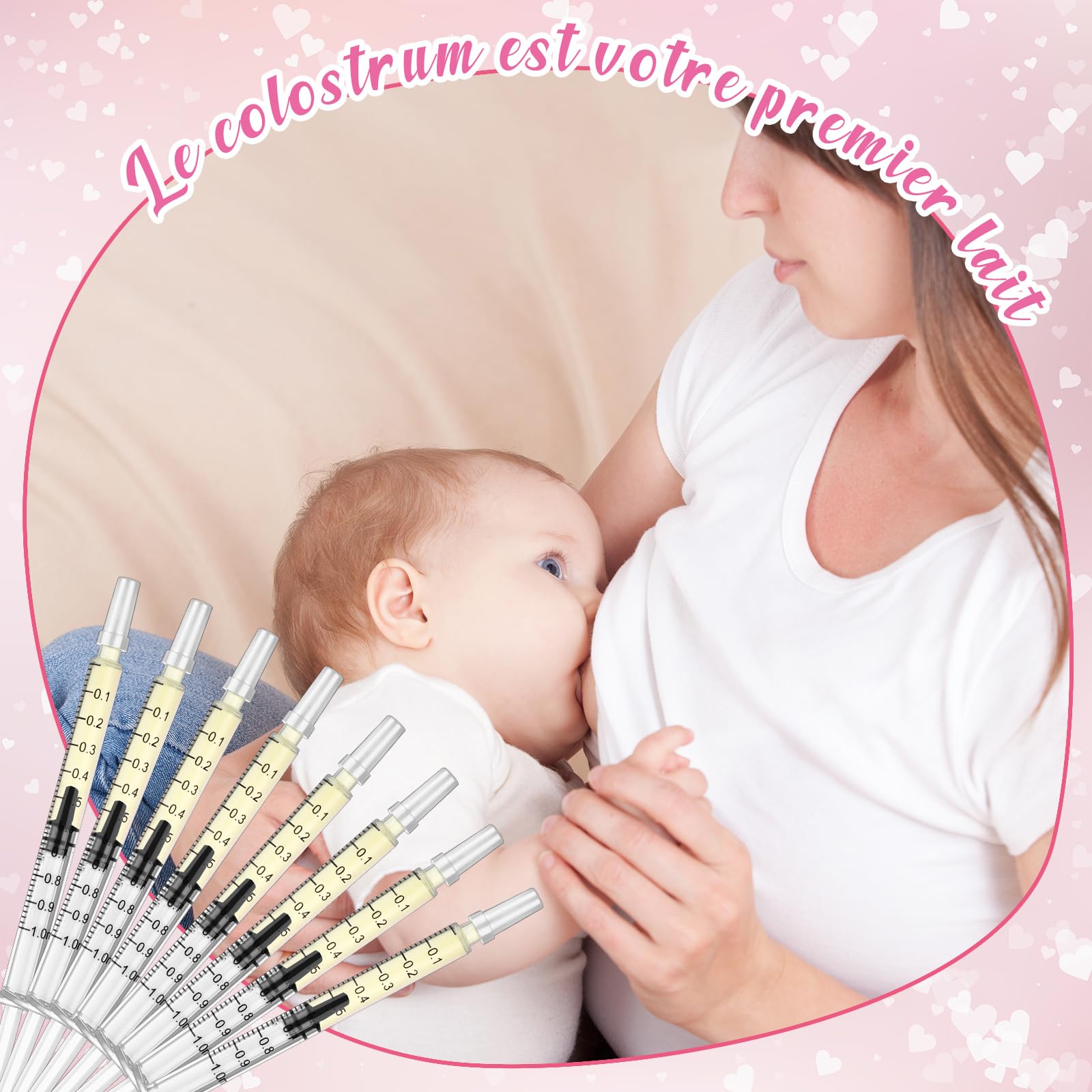 Kit de collecte de colostrum Haishell, 50 seringues en plastique de 1 ml avec bouchon, 4 gobelets doseurs, 54 autocollants, kit de collecte de lait maternel pour l'allaitement