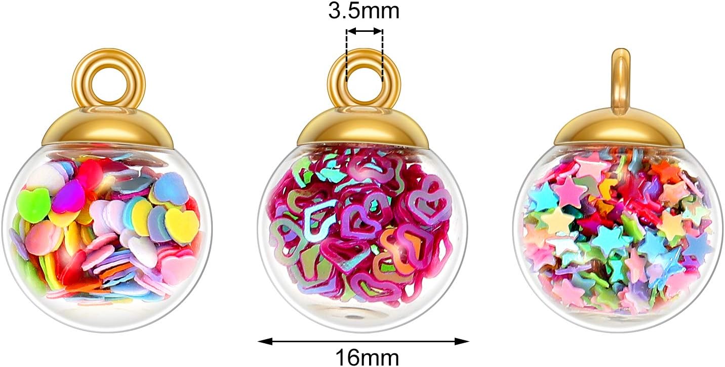16 mm Colorful Glass Ball Charms Crystal Glass Ball Pendants Jewelry Making Supplies with Shining Stars, Heart-shaped Sequins and Peach Heart Sequins for DIY Necklace Bracelet Crafts (68 Pieces) - Image 2