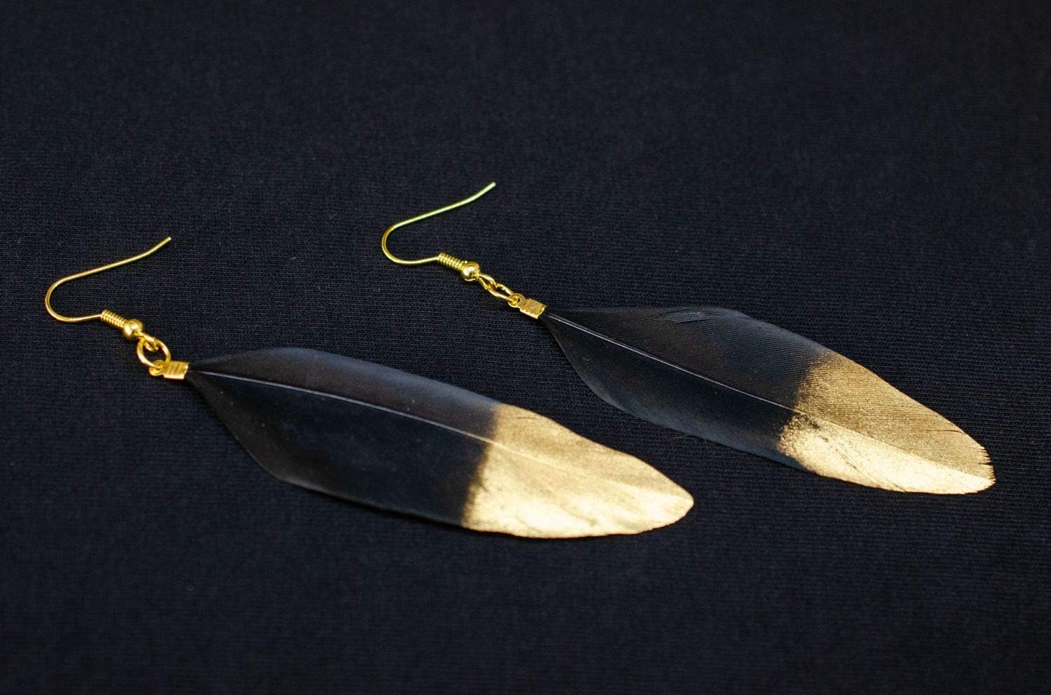 Feather Earrings Miniblings Rs Bird Feathers Boho Hippie Gold Black