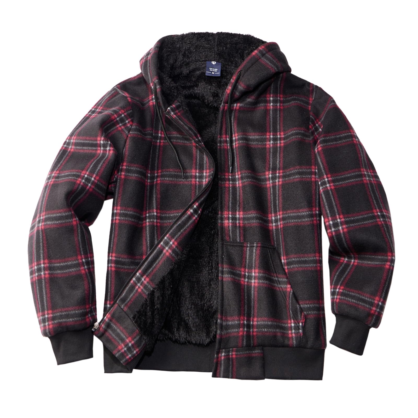 TanBridge Sherpa Fleece Lined Hoodie Big and Tall Plaid Flannel Jacket Winter Coats for Men Zip Up Winter Warm Sweatshirts