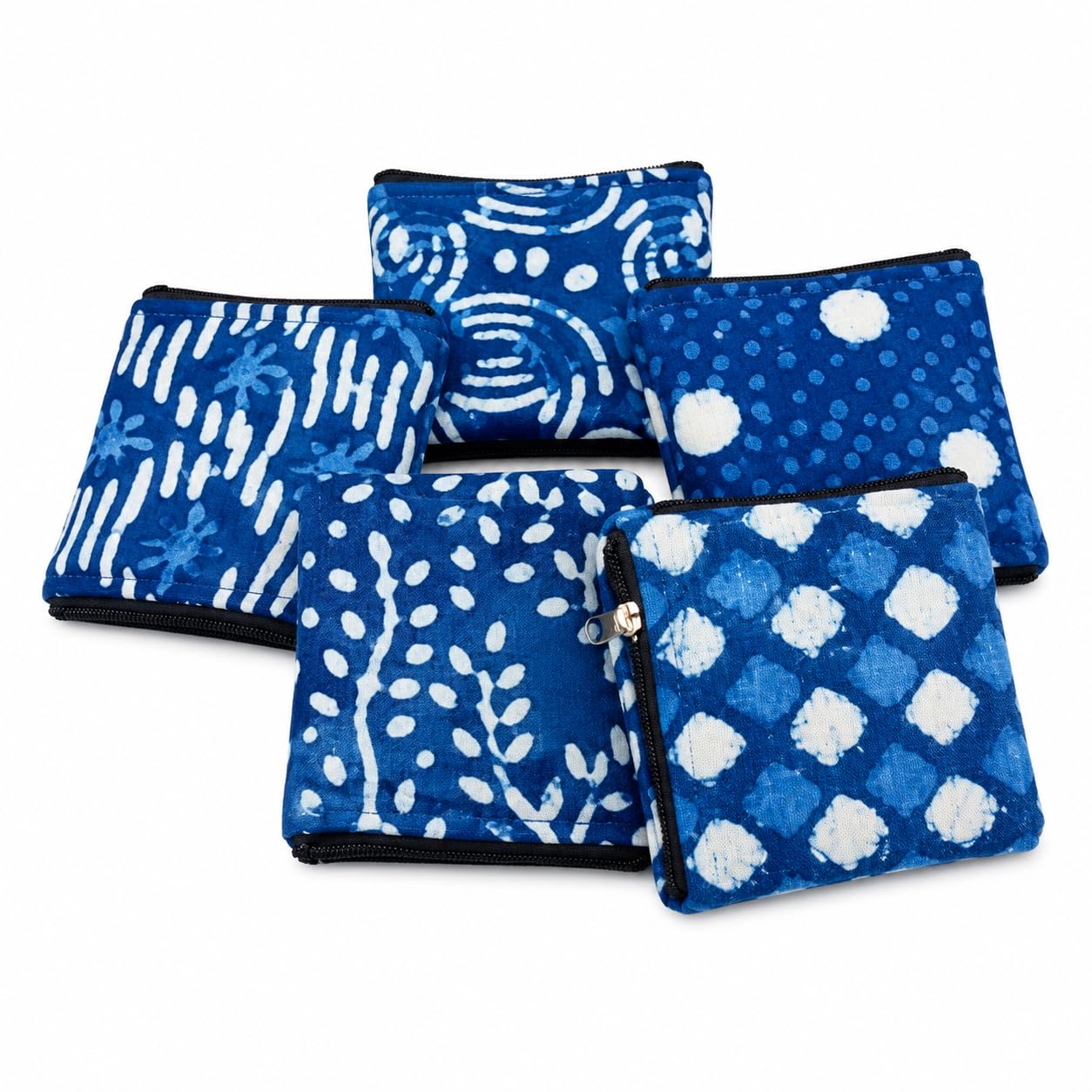 Sky CRFT sHandmade Indigo Batik Print Cotton Coin Pouch for Women & Girls | Ethnic Hand Block Printed Zip Wallet | Mini Cash Card Holder Purse | Small Travel Makeup Utility Pouch (8)-image-8