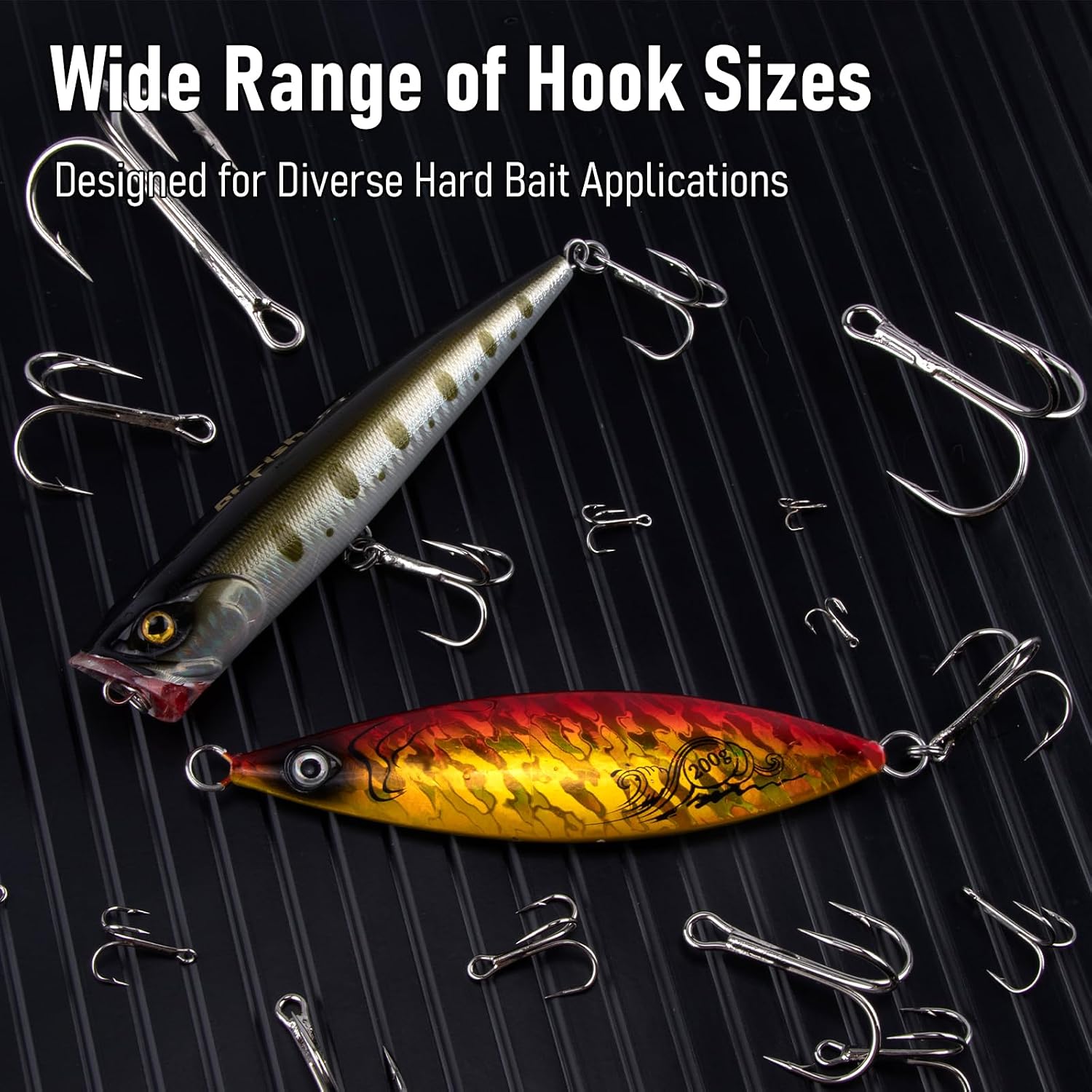 Dr.Fish 30 Pack Round Bend Treble Hooks #16-#8/0, Triple Fishing Hooks Saltwater&Freshwater, Replacement Hardbait Crankbait Spinner Catfish Walleye Trout Salmon Bass Fishing