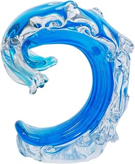 Beachcombers 3D Rolling Ocean Wave Glass Sculpture - Nautical Coastal Tabletop Decor Blue Art
