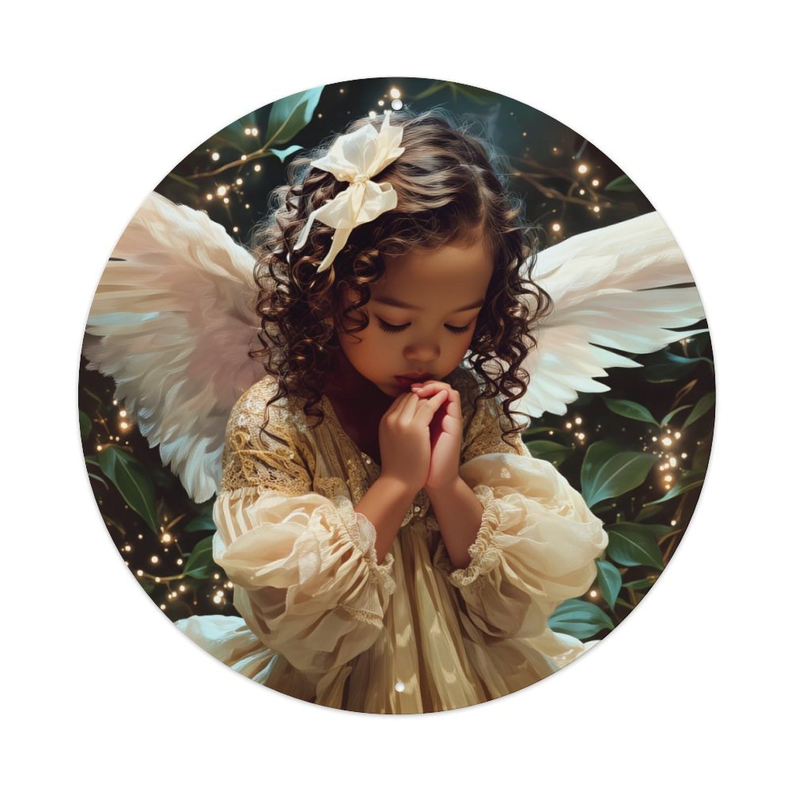 Angel Wings Floral Lights Child Metal Tin Sign Plaque