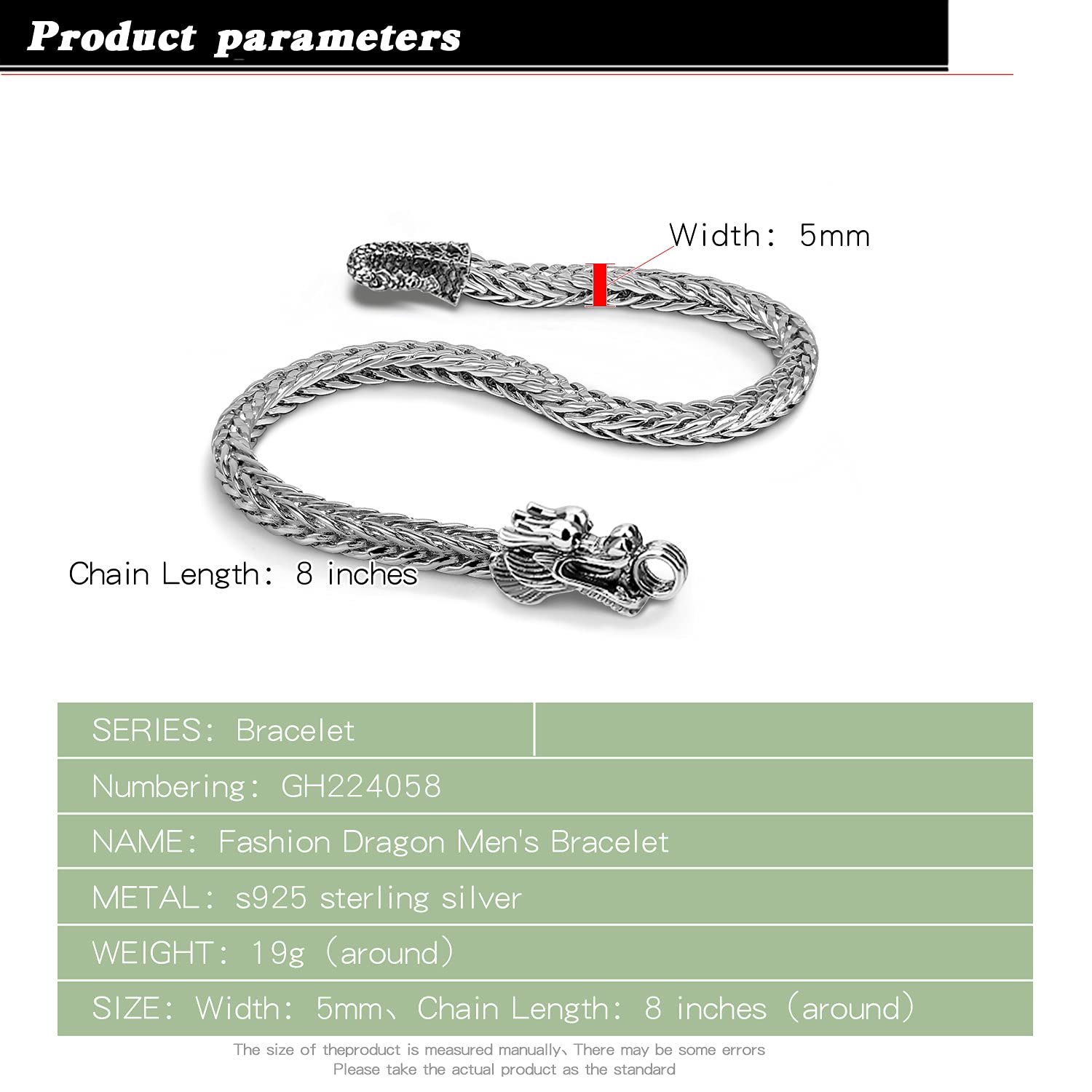 Dankadi Bracciale drago testa chiusura Chopin cubano largo 5 mm in 925 argento dorato, catena cubana maglia gourmet retrò vintage rock punk hip pop serpente regalo gioielli festa per uomo