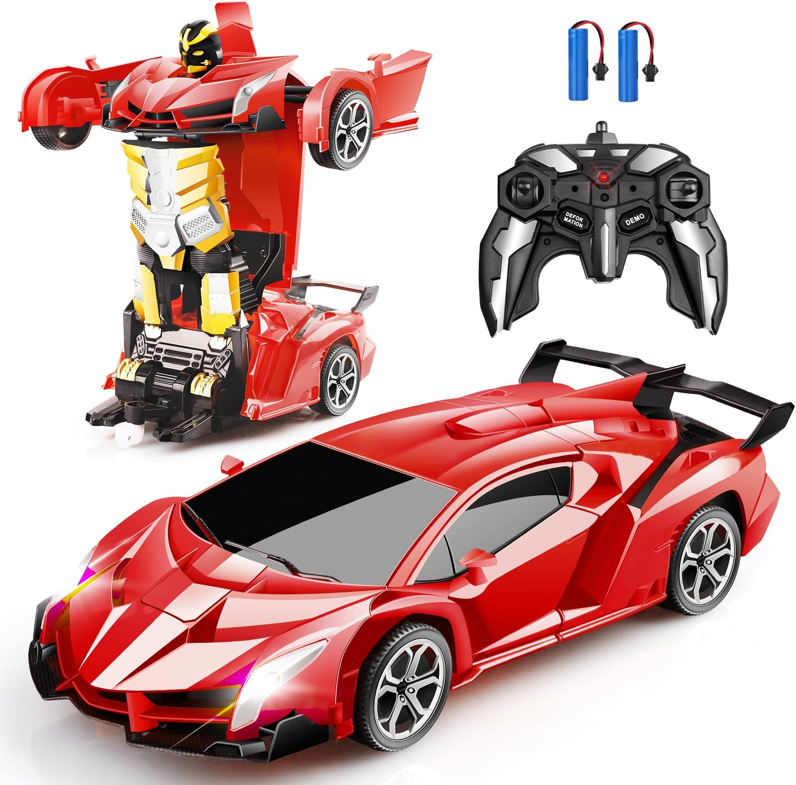 Blackma Remote Control Car - Transform, One-Button Deformation & 360°Rotating Drifting, Transform Robot RC Car with LED Light, Toy Gifts for 4 5 6 7 8 9 10 11 12 Years Old Boy (Red)