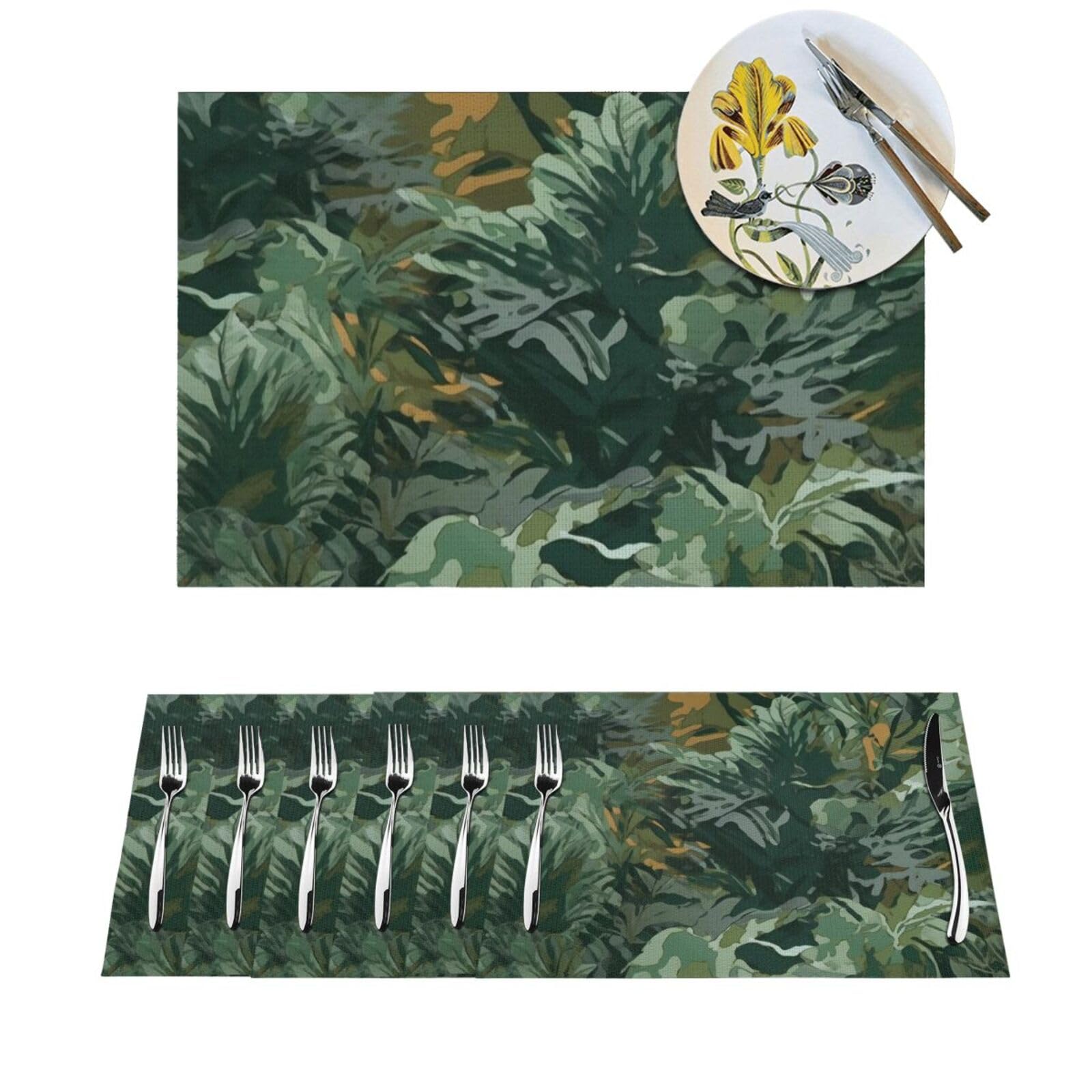 Set de table antidérapant résistant à la chaleur en PVC lavable motif camouflage lot de 4