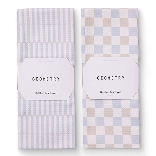 GEOMETRY Kitchen Tea Towels - Quick Dry Microfiber Dish Towels for Kitchen - Ensemble Neutre 18" x 30" - 2 Pack