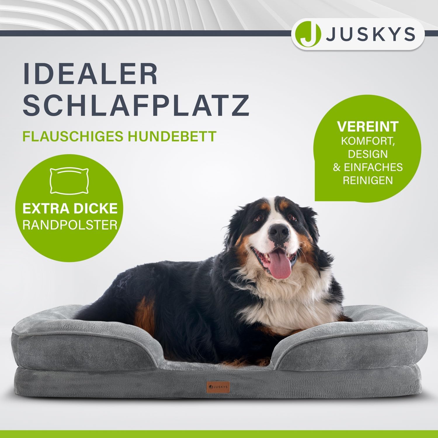 Juskys Hundebett Sheena XL orthopädisch, waschbar & rutschfest - 105 x 82 x 17 cm - Hundesofa flauschig große Hunde Grau - Haustierbett Hundesofa