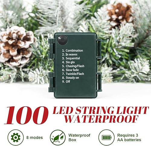 Miniatura 3 de Guirnalda de Navidad preiluminada de 9 pies con 100 luces cálidas, guirnalda de Navidad a pilas con conos de cedro y bayas rojas, decoración de