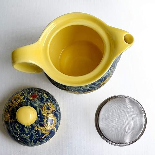 Miniatura 16 de Tetera China Porcelana 12oz Dragón Azul marino Infusor de filtración inoxidable para té suelto (azul marino) Azul marino,Azul cobalto,Amarillo