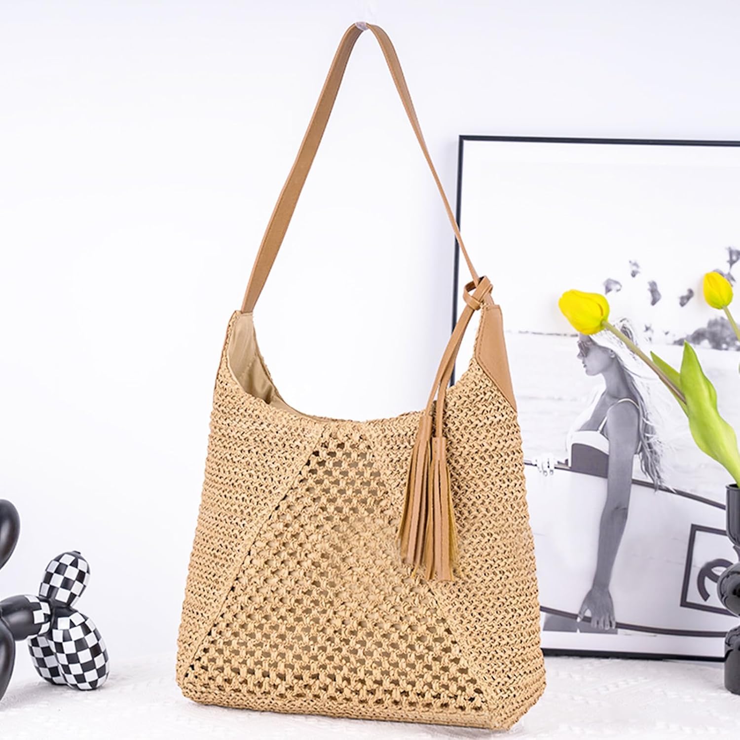 Straw Beach Bag for Women, Large Capacity Tote Bag, Handbag for Vacation, Travel, Daily(Styles 316