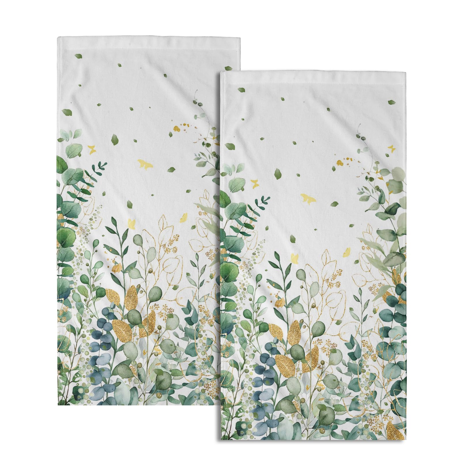 Giwawa Eucalyptus Leaf Hand Towels Set of 2 Gold Leaves Decorative Fingertip Towels Soft Bath Towel Dish Cloths for Kitchen Bathroom Home Decor