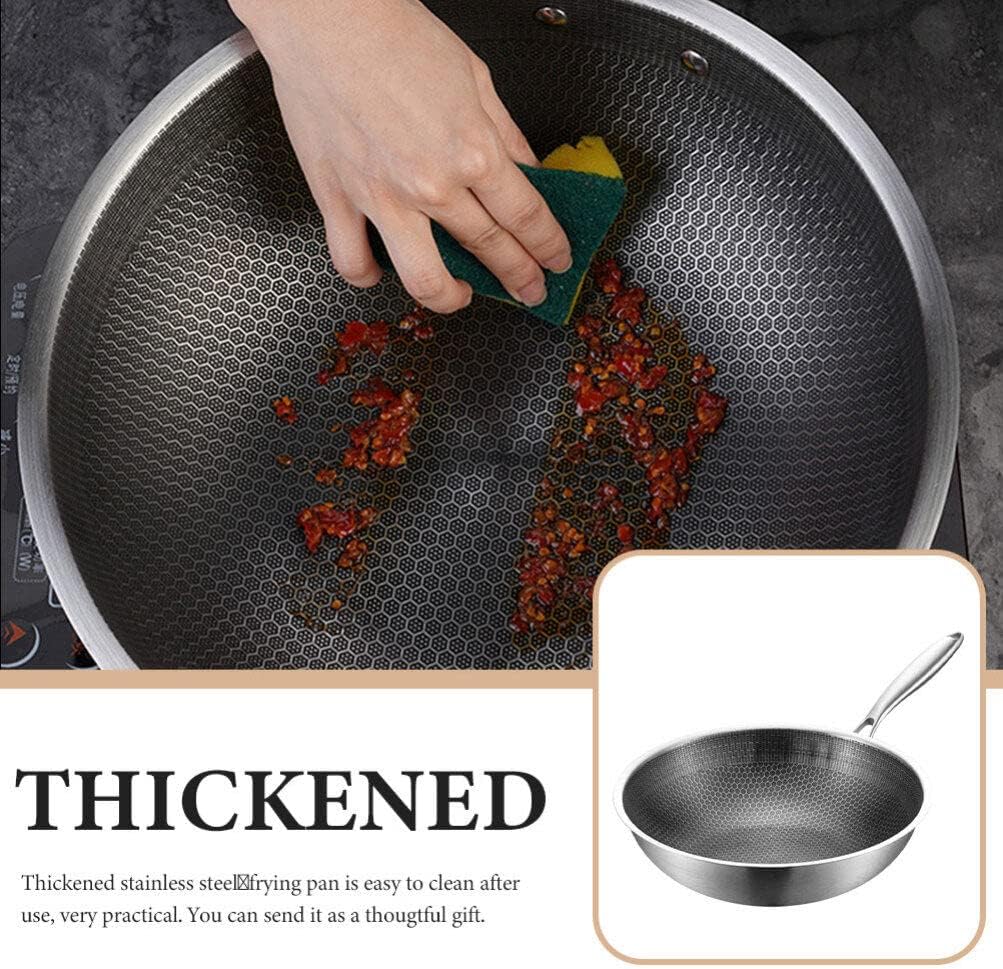 Kichvoe Stainless Steel Honeycomb Wok Pan Ergonomic Handle Heavy Duty Frying Pan for Induction and Electric Stoves Non-stick Cooking Essential
