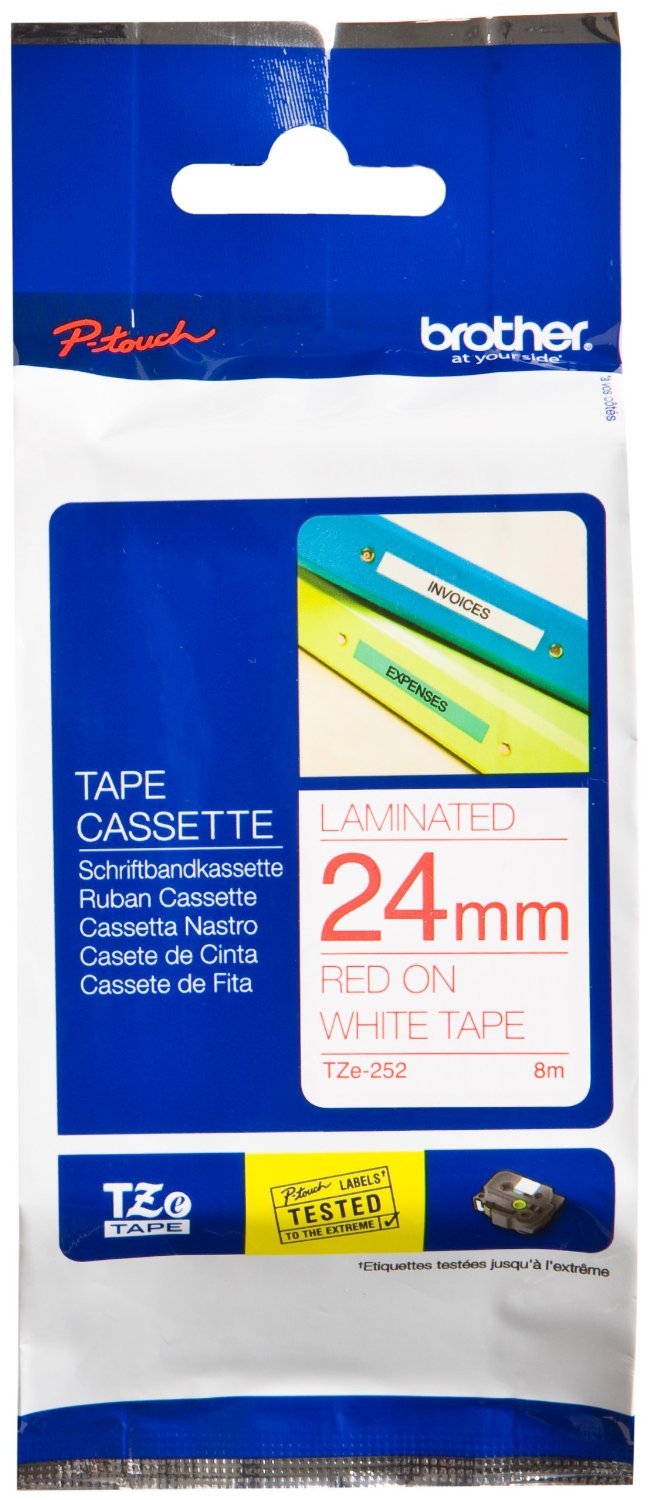 Brother Printer tape TZe-252 Rot at white (BxL 24mm x 8m) laminiert - suitable for P-touch, Ptouch, E500VP, H500, PT-2400, PT-2400E, PT-2420PC, PT-2430PC, PT-2450, PT-2450DX, PT-2460, PT-2470, PT-2480, PT-2500PC, PT-2700VP, PT-2730VP, PT-350, PT-3600, PT-540, PT-540C, PT-550, PT-7500VP, PT-7600VP, PT-9200DX, PT-9200PC, PT-9