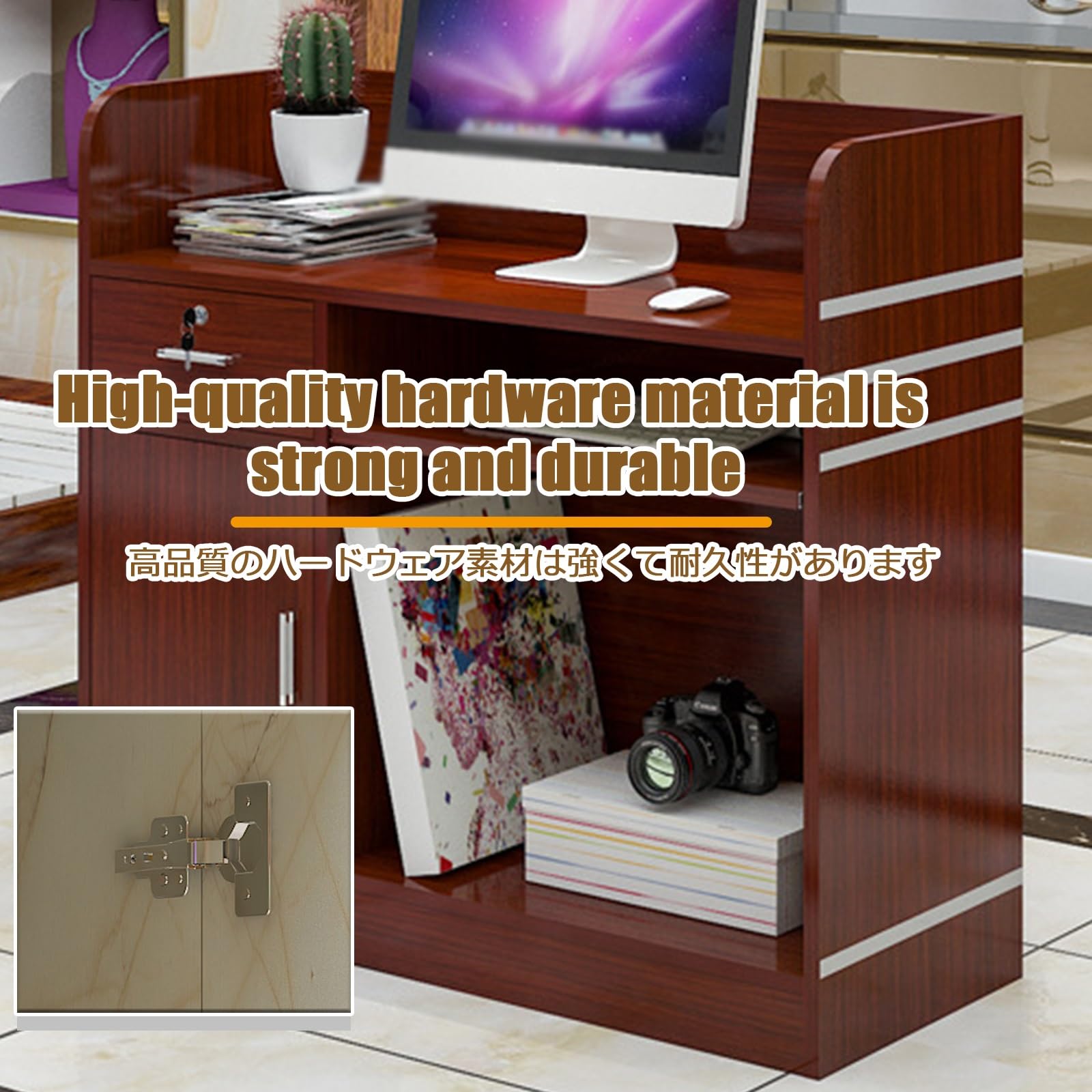PortableDesk Eleganter Kassentisch für Flur und Salon, 80 cm, Weiß, funktional, Arbeitsplatz, stilvolle Büromöbel