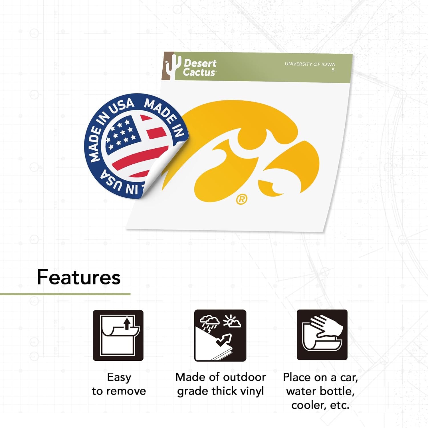 Desert Cactus University of Iowa Sticker Hawkeyes Vinyl Decal Laptop Water Bottle Car Scrapbook (IND 5) - Image 4
