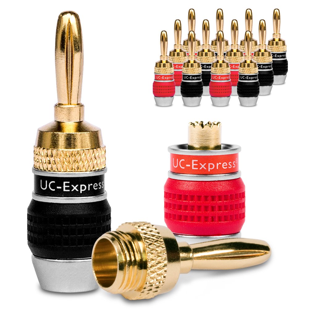 NAUC 14x Banana Plugs High End Banana Plugs Banana Plugs Cable up to 6 mm2 24K Gold-Plated