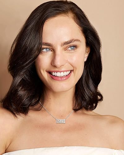 Miniatura 3 de Collar de acero inoxidable chapado en oro de 18 quilates con colgante de número de año de nacimiento y aniversario para mujeres y niñas