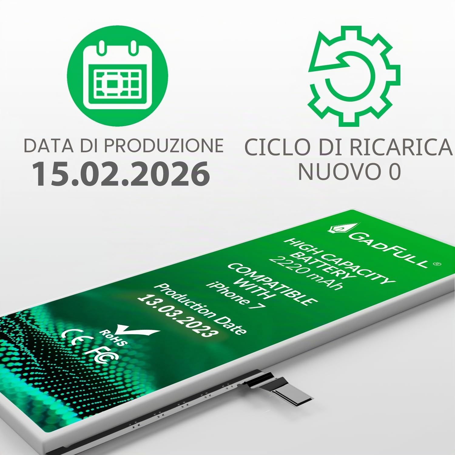 Batteria ad Alta Capacità compatibile con iPhone 7 | 2026 Data di produzione | incl. Set di riparazione manuale & Kit strumenti Profi | Nuova Batteria Cellulare Extra