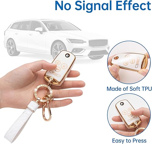 Miniatura 36 de Funda para llavero Cadillac con llavero Cadillac, funda compatible con Cadillac Escalade CTS SRX XT5 ATS CT6 5 botones Smart Key Protector Holder