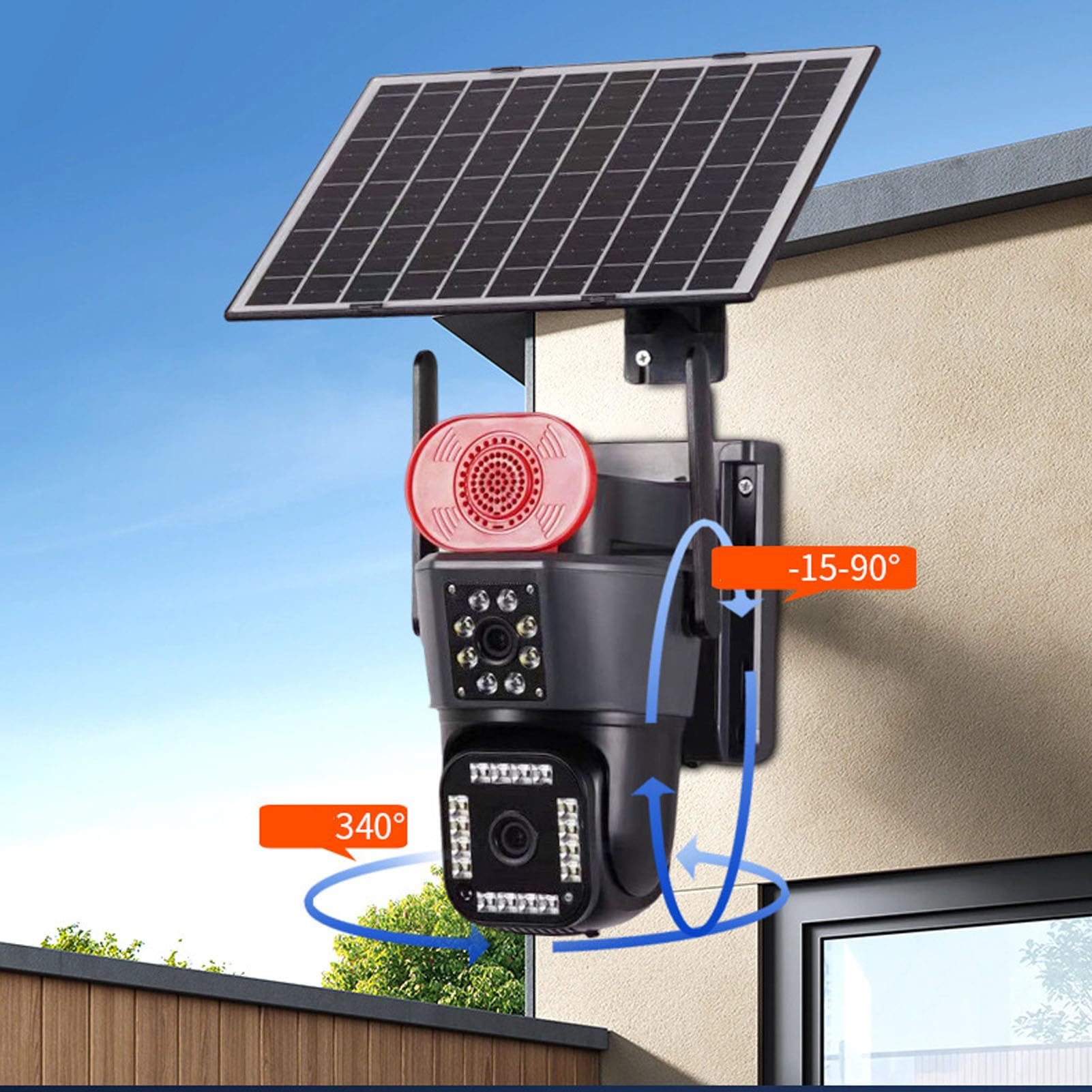 Lazmin112 Telecamera di Sicurezza Solare, Doppia Lente 1080P, Zoom 12X, Copertura a 360°, Rilevamento del Movimento, Tracciamento AI, Scheda SIM 4G, Alimentazione Solare, 8MP, Visione