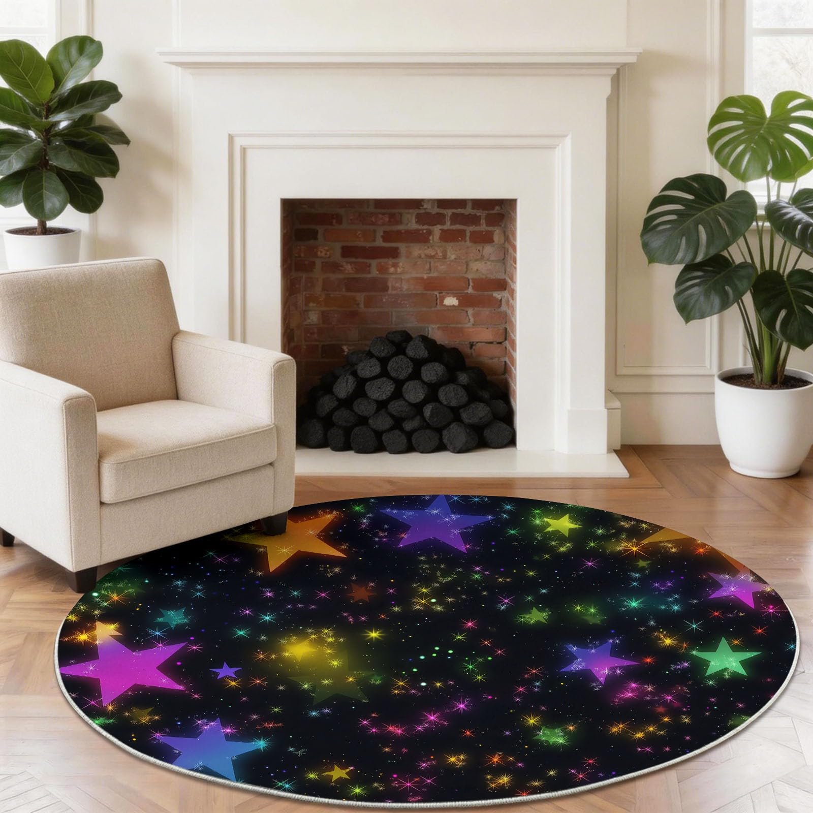 Tapis Rond pour Chambre Enfant, Tapis Rond Galaxie Fantaisie pour Garçons Filles Design Ciel Nocturne Étoilé Dégradé, Lavable et Antidérapant pour Espace de Jeu, Multicolore Dimension:100 cm