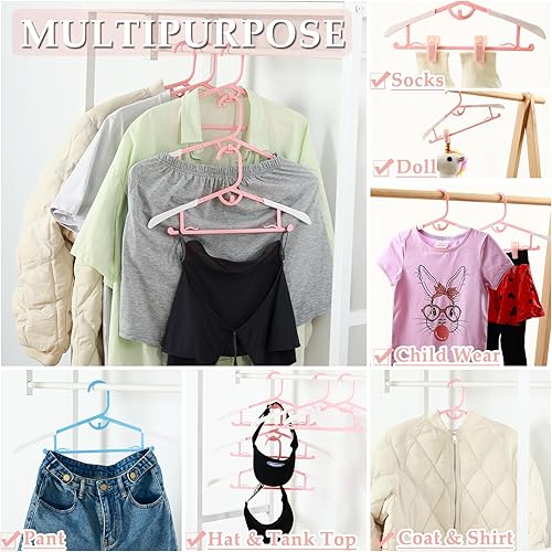 Miniatura 4 de 60 perchas para niños con clips, perchas ajustables rosas para ropa antideslizantes para niños, perchas para niños, perchas extensibles con gancho,
