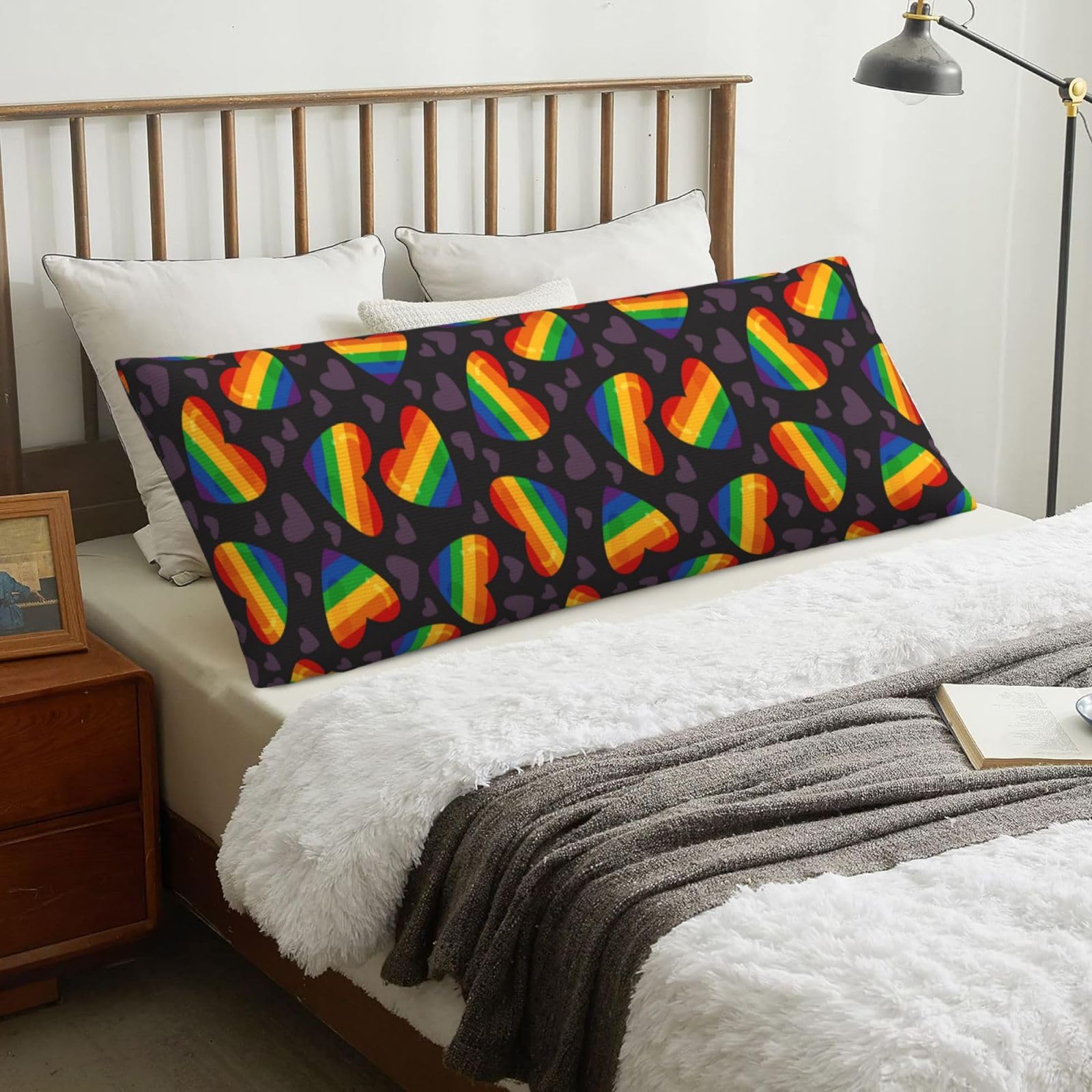 Lgbt Pride Gay Rainbow Heart, Body Pillow Cover with Zipper,Long Body Pillowcase 20 x 60 in