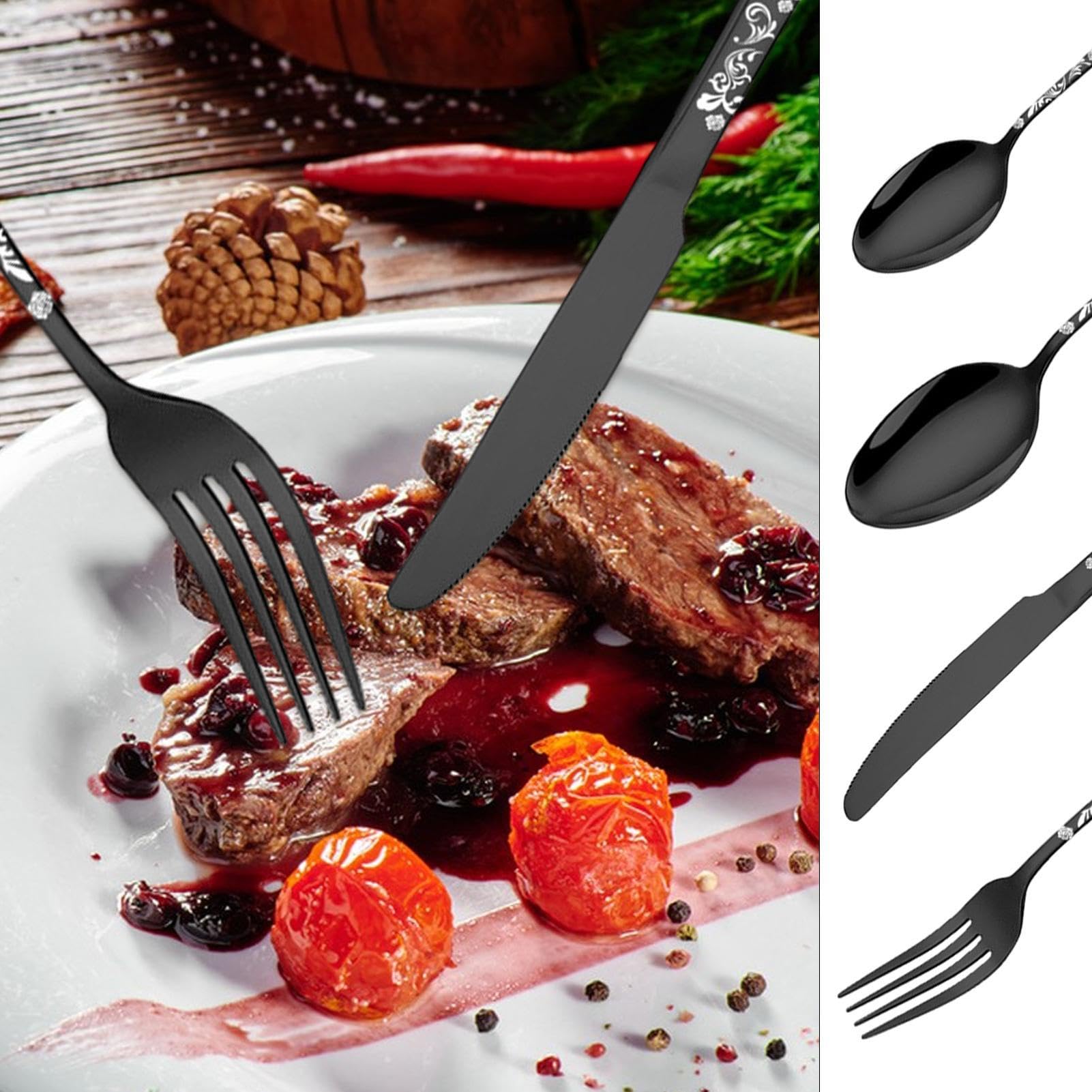 Metallutensilien-Set, Besteckset für 6 24-teiliges Besteck mit | Tragbare Küchengabeln und -löffel, Besteck für das Essen in der heimischen Küche, beim Camping