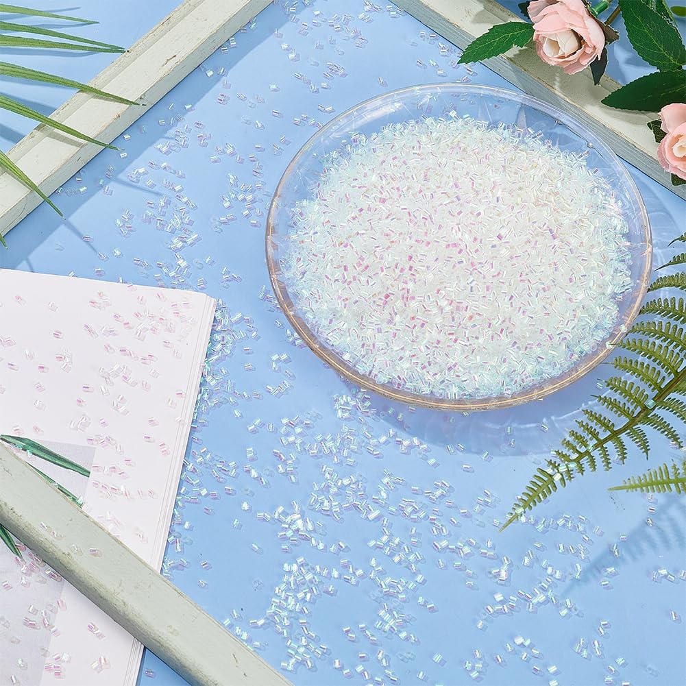 OLYCRAFT 60g White Bingsu Beads 3mm Straw Tube Beads Iridescent Crispy Bingsu Bead Lightweight Glitter Bead Plastic Beaded Assortment for DIY Craft Slime Crunchy Supplies
